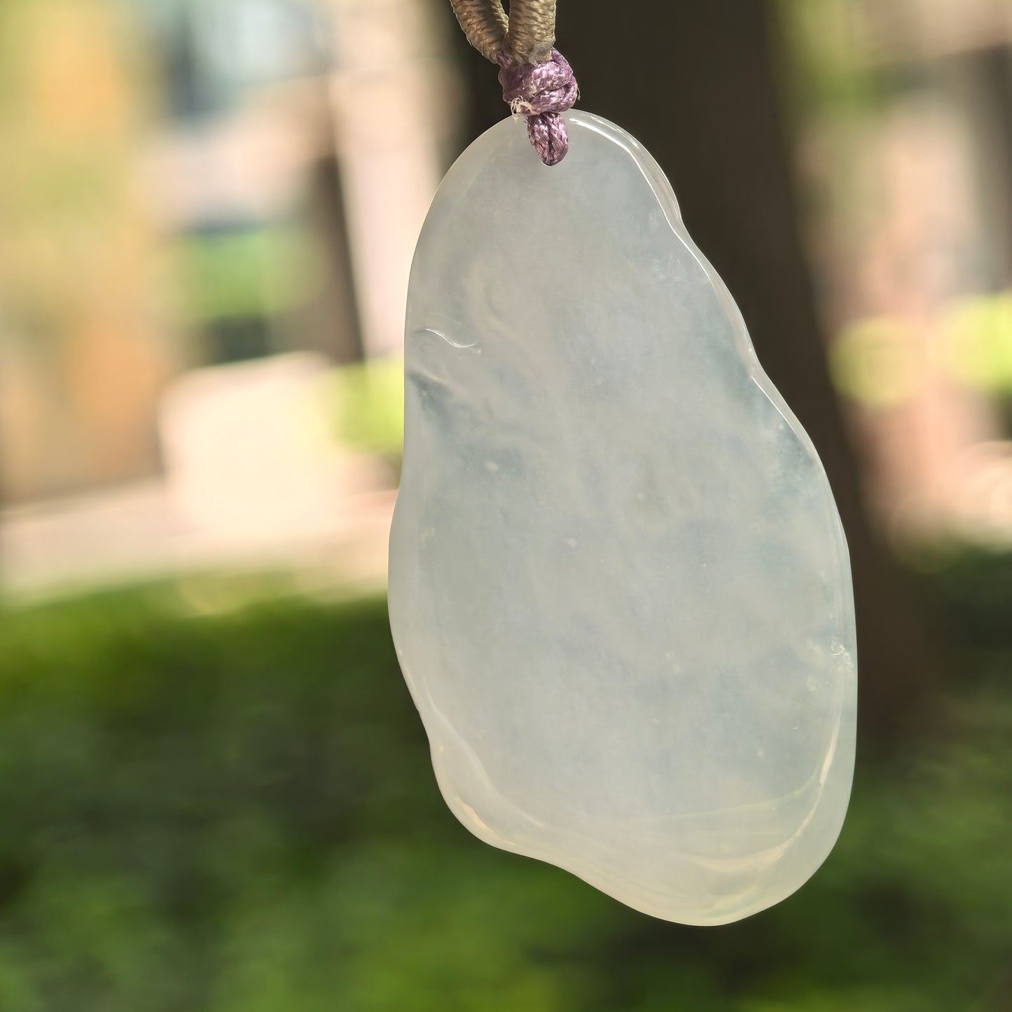 Natural Grade-A Icy Glutinous White Lotus Jadeite Pendant · Burmese Jade