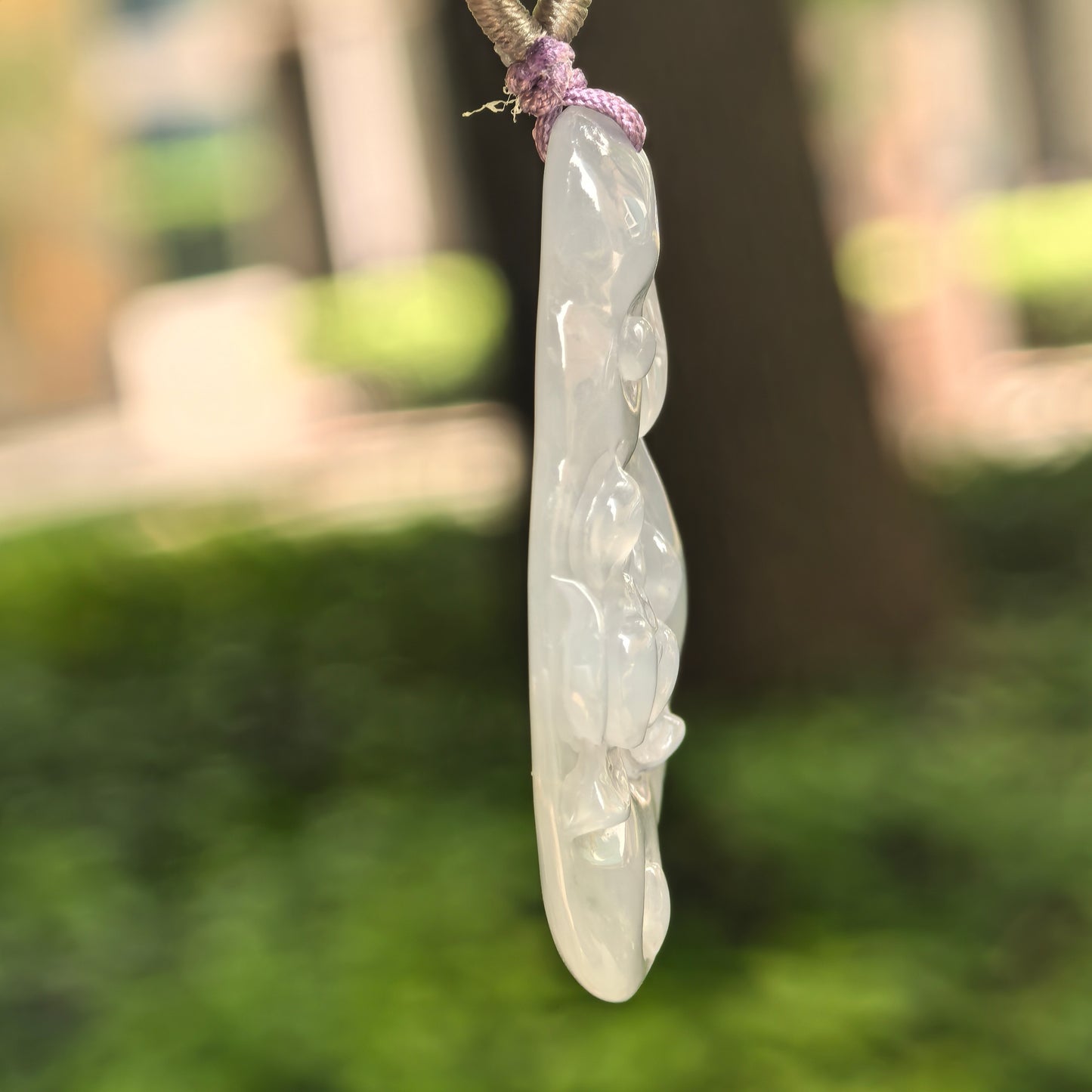 Natural Grade-A Icy Glutinous White Lotus Jadeite Pendant · Burmese Jade