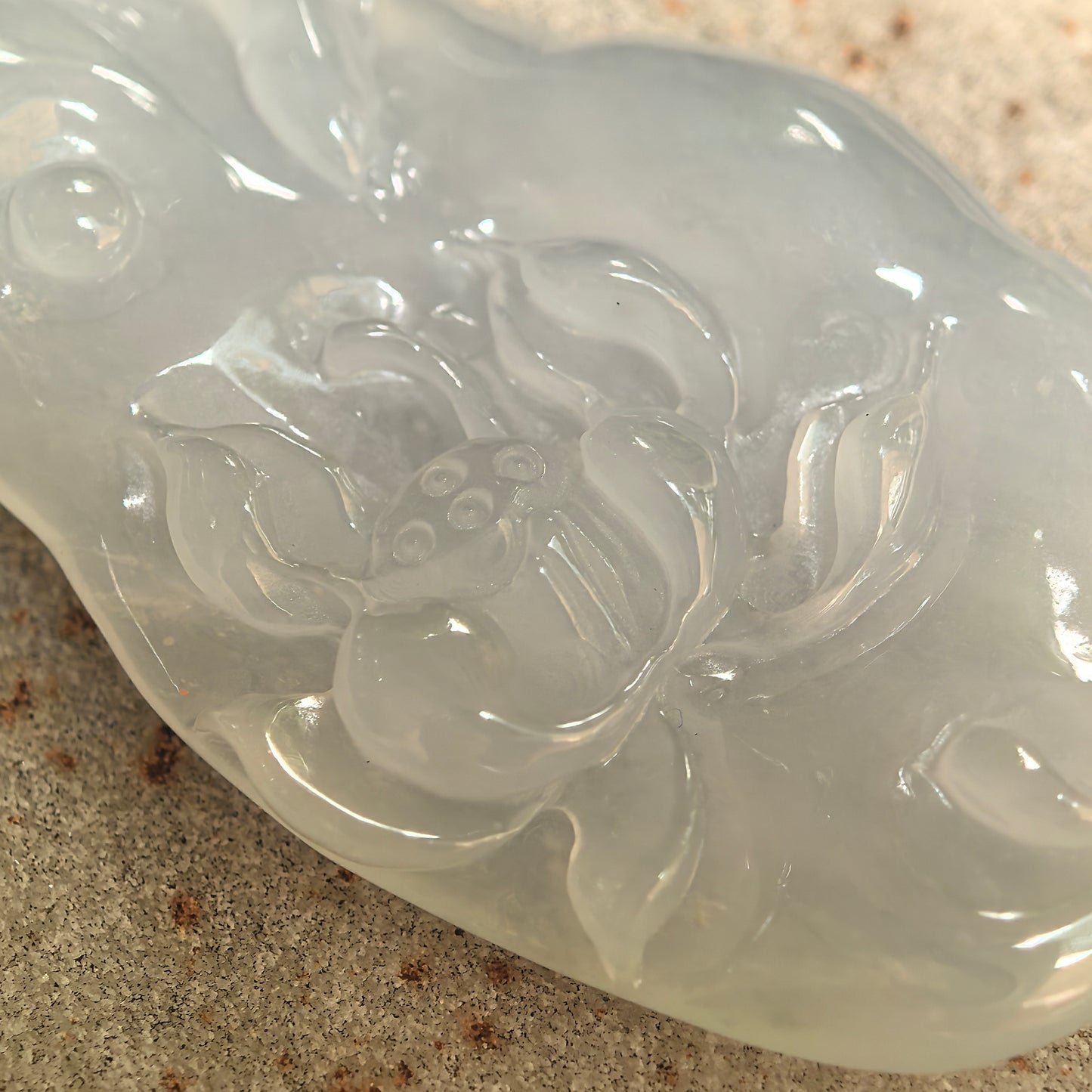 Natural Grade-A Icy Glutinous White Lotus Jadeite Pendant · Burmese Jade