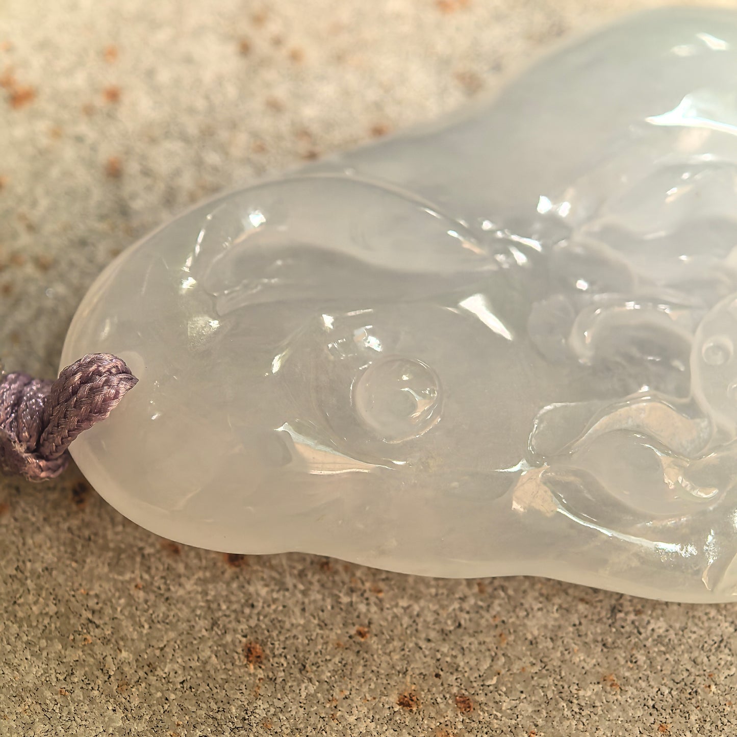 Natural Grade-A Icy Glutinous White Lotus Jadeite Pendant · Burmese Jade