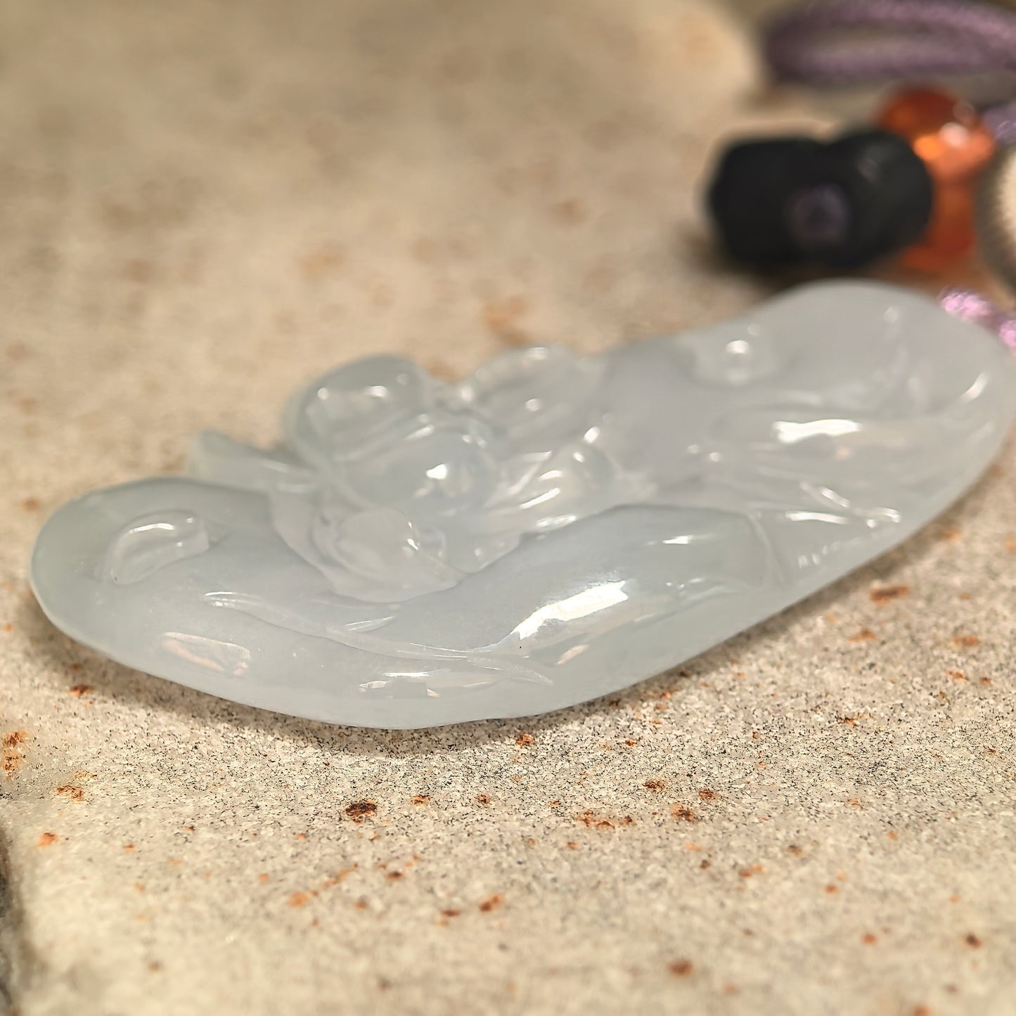 Natural Grade-A Icy Glutinous White Lotus Jadeite Pendant · Burmese Jade