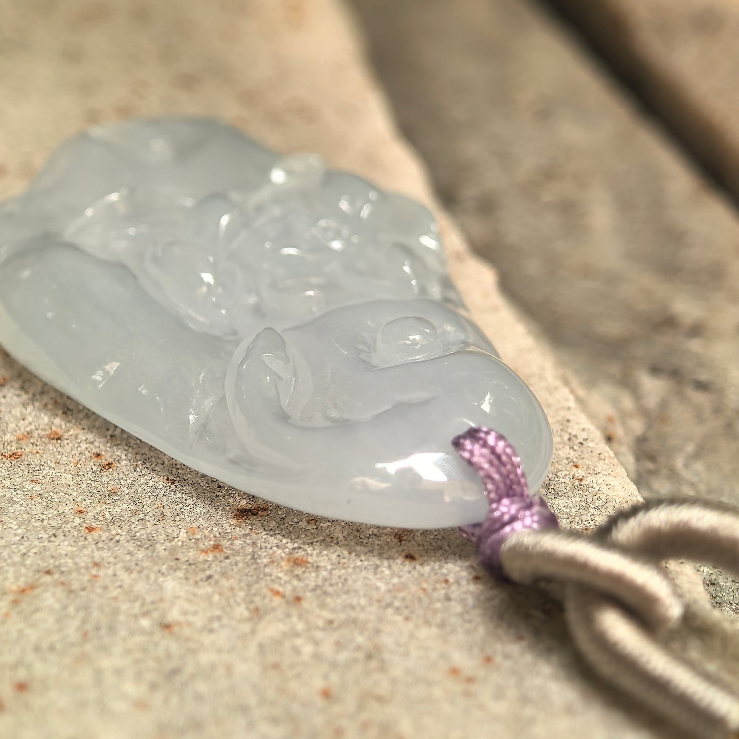 Natural Grade-A Icy Glutinous White Lotus Jadeite Pendant · Burmese Jade