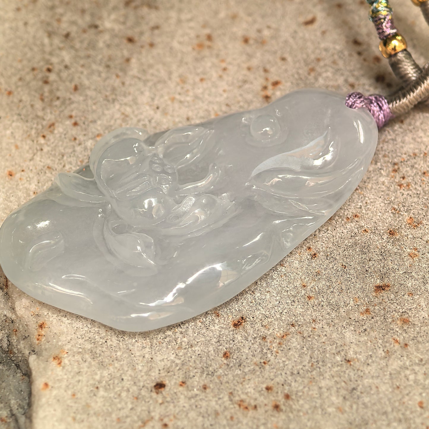 Natural Grade-A Icy Glutinous White Lotus Jadeite Pendant · Burmese Jade