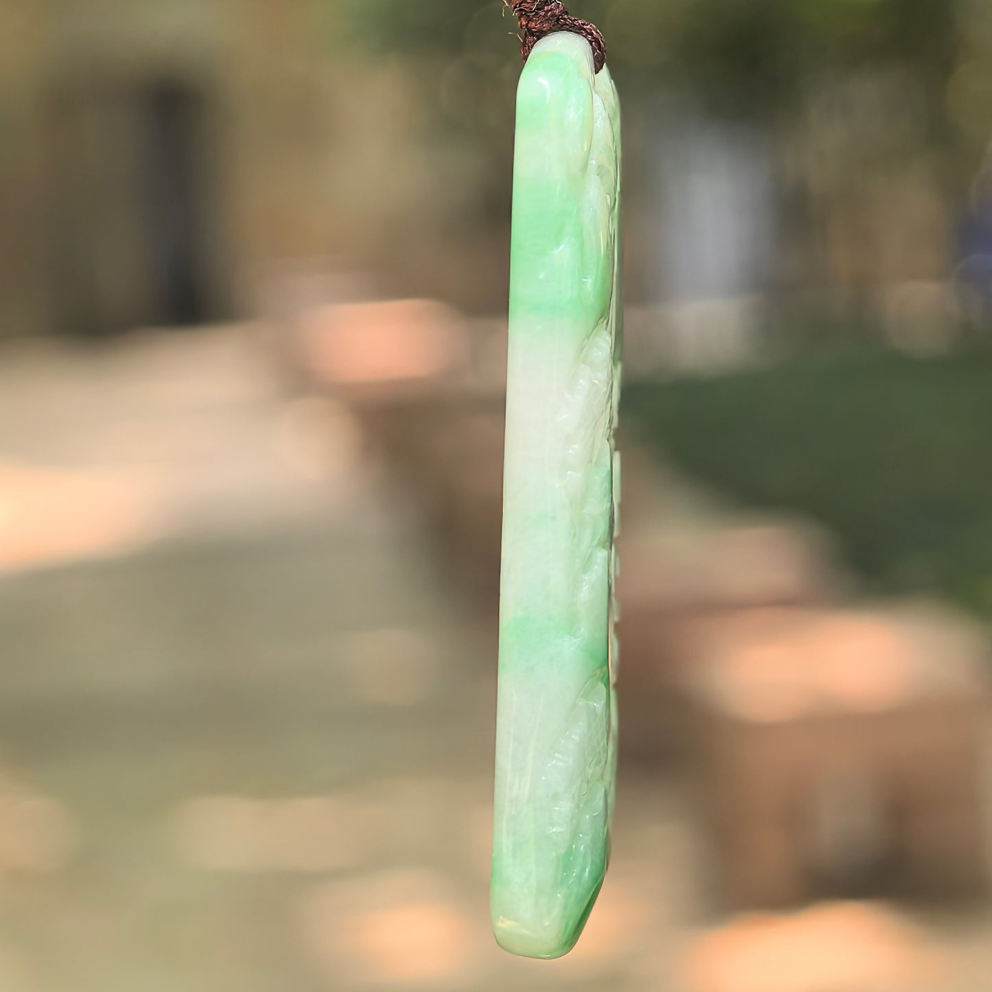 Natural Grade-A Glutinous Green Landscape Jadeite Pendant · Burmese Jade