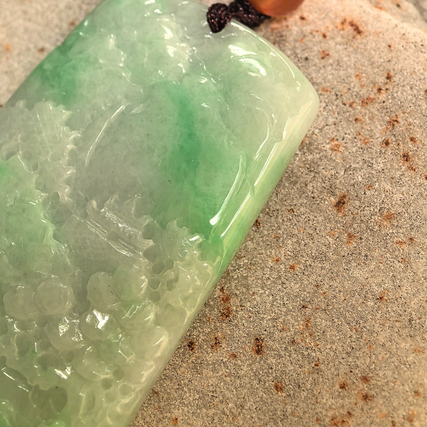 Natural Grade-A Glutinous Green Landscape Jadeite Pendant · Burmese Jade