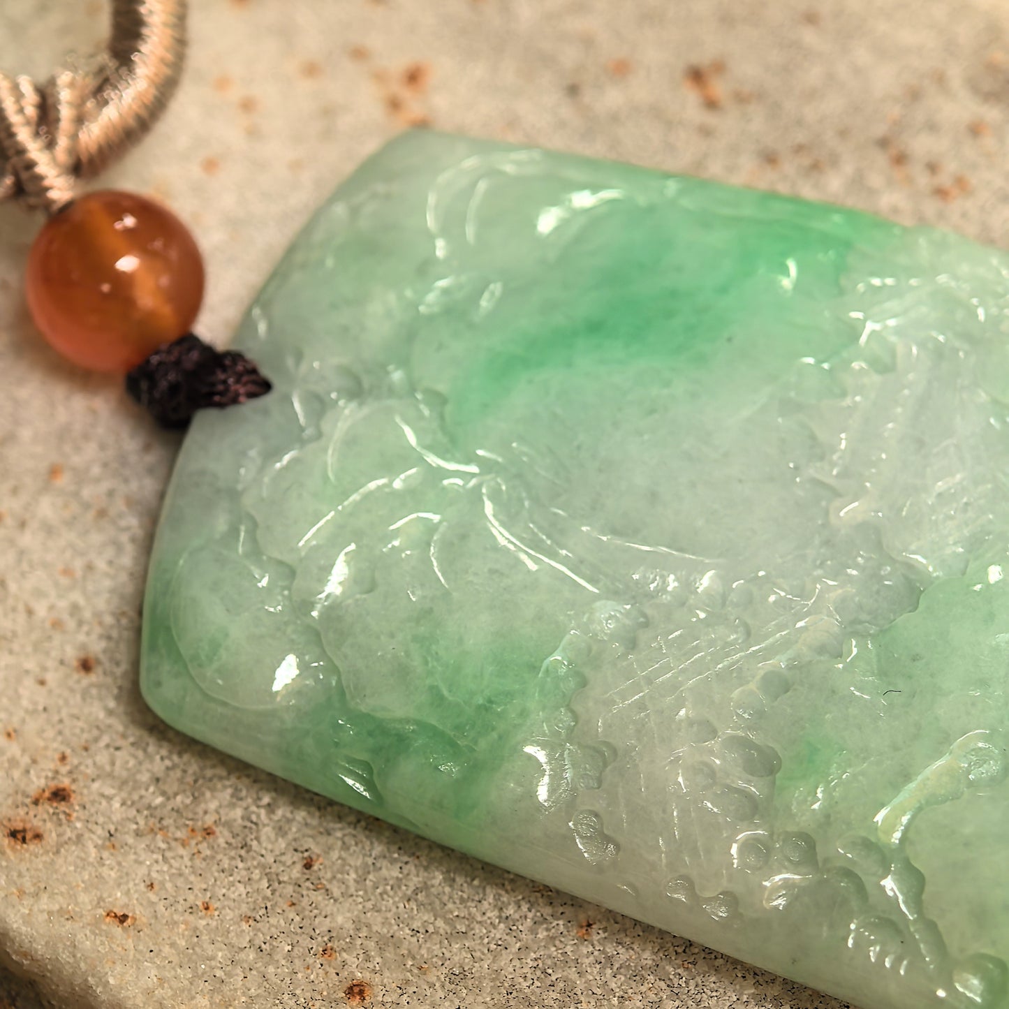 Natural Grade-A Glutinous Green Landscape Jadeite Pendant · Burmese Jade