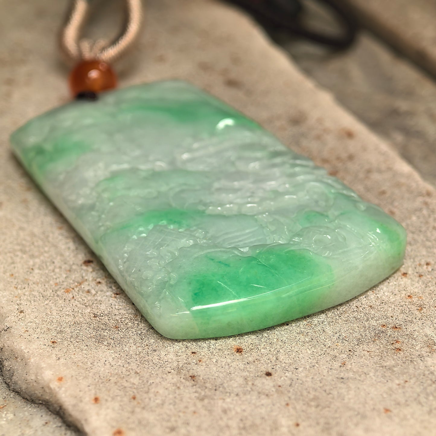 Natural Grade-A Glutinous Green Landscape Jadeite Pendant · Burmese Jade