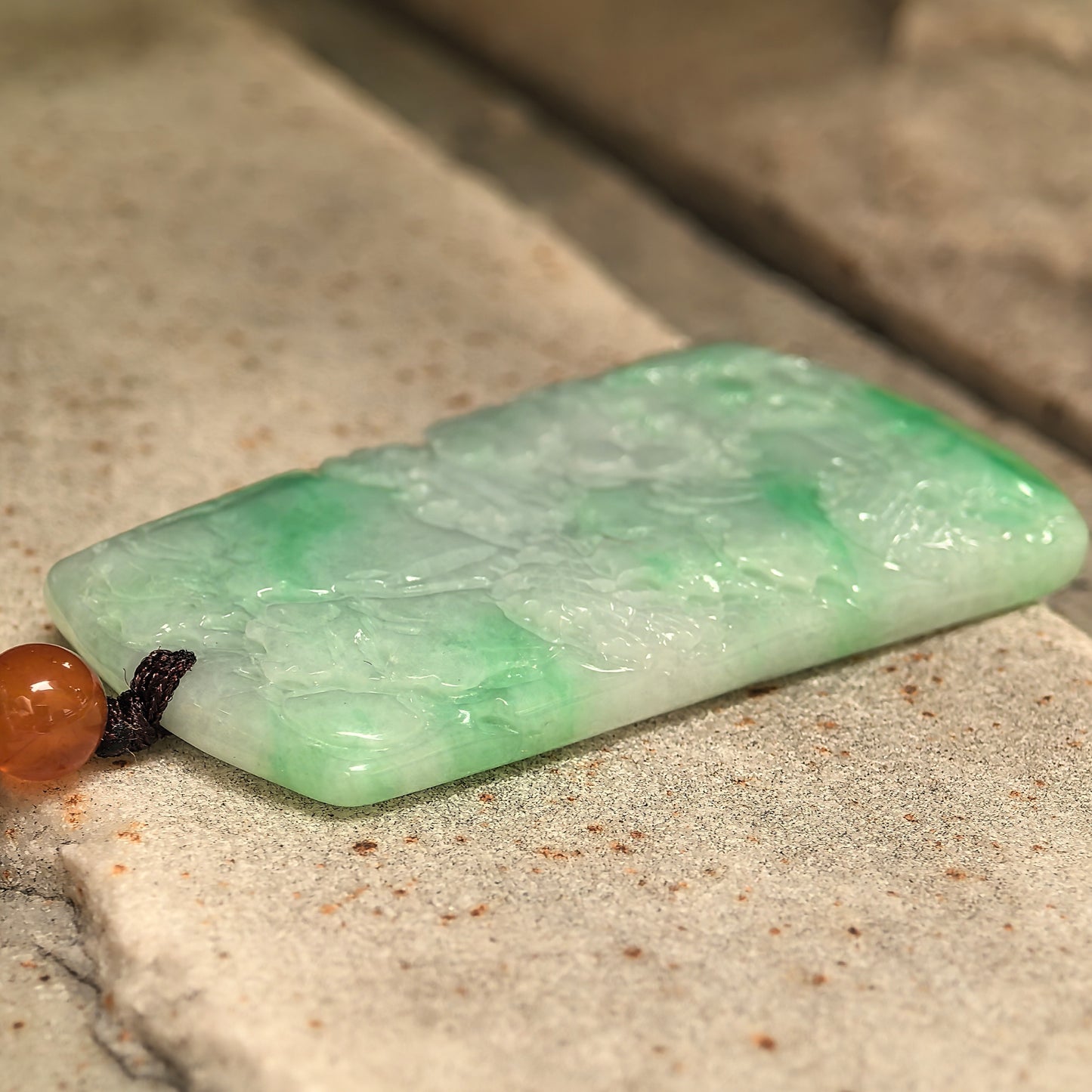 Natural Grade-A Glutinous Green Landscape Jadeite Pendant · Burmese Jade