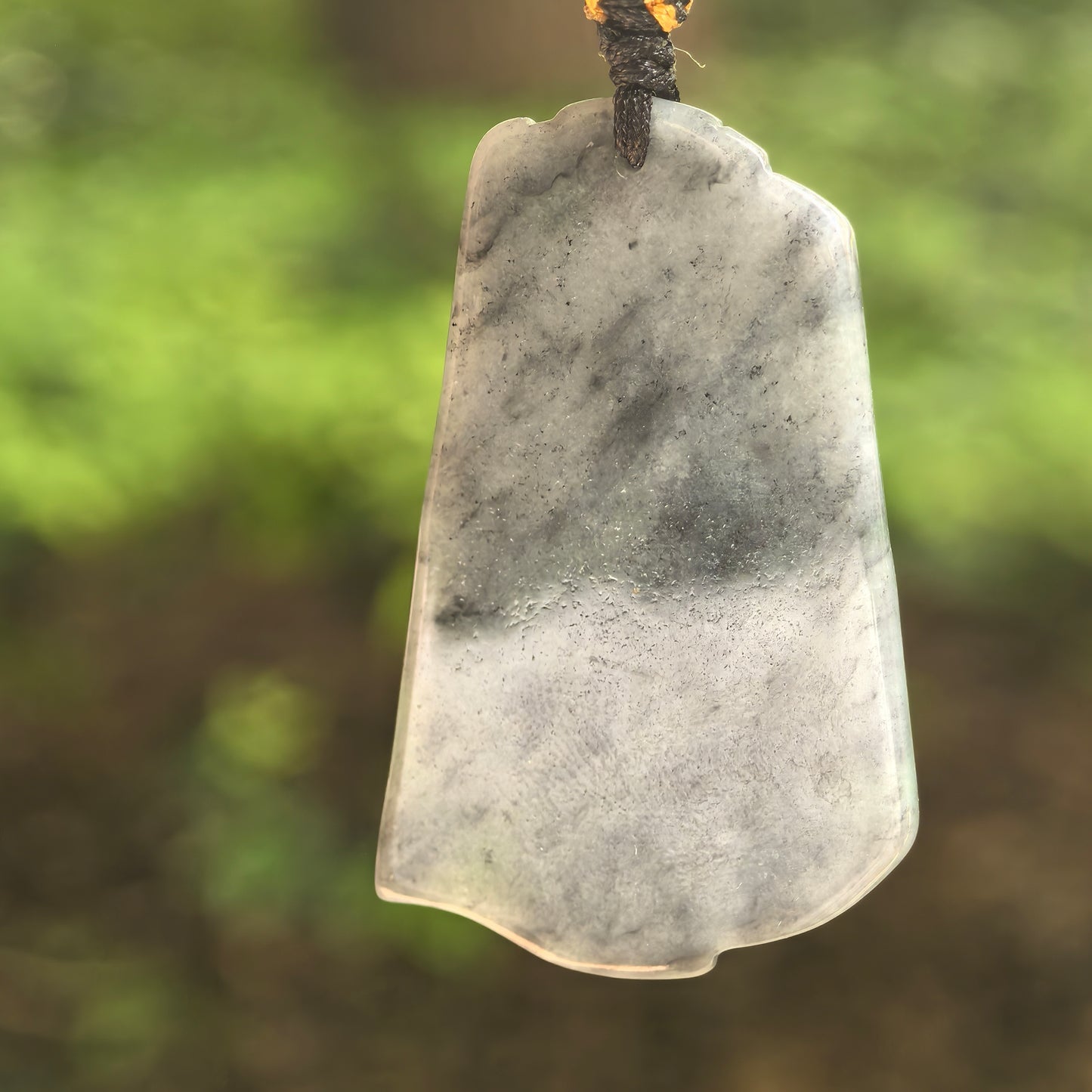 Natural Grade-A Glutinous Gray-Black Antique Phoenix Jadeite Pendant · Burmese Jade