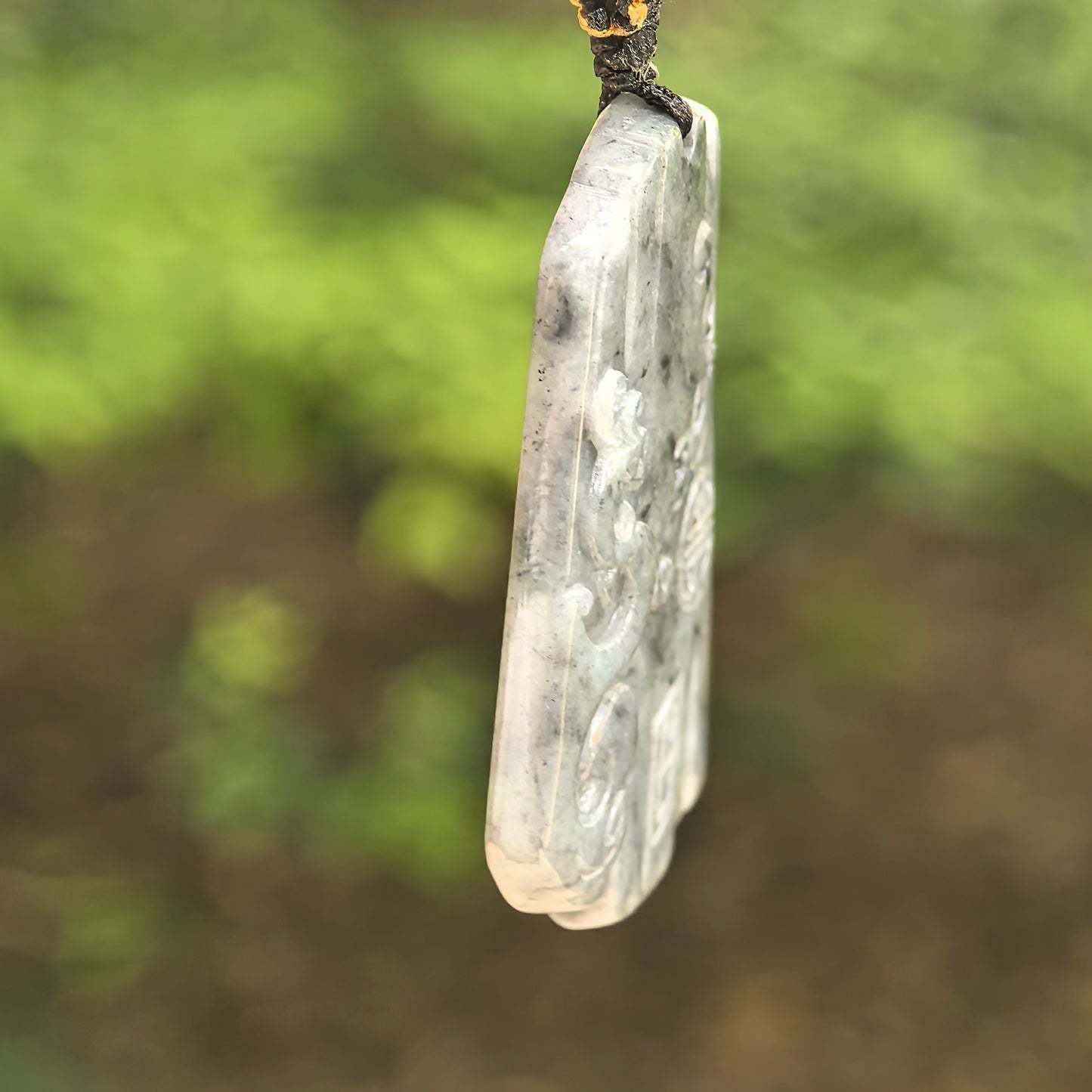 Natural Grade-A Glutinous Gray-Black Antique Phoenix Jadeite Pendant · Burmese Jade