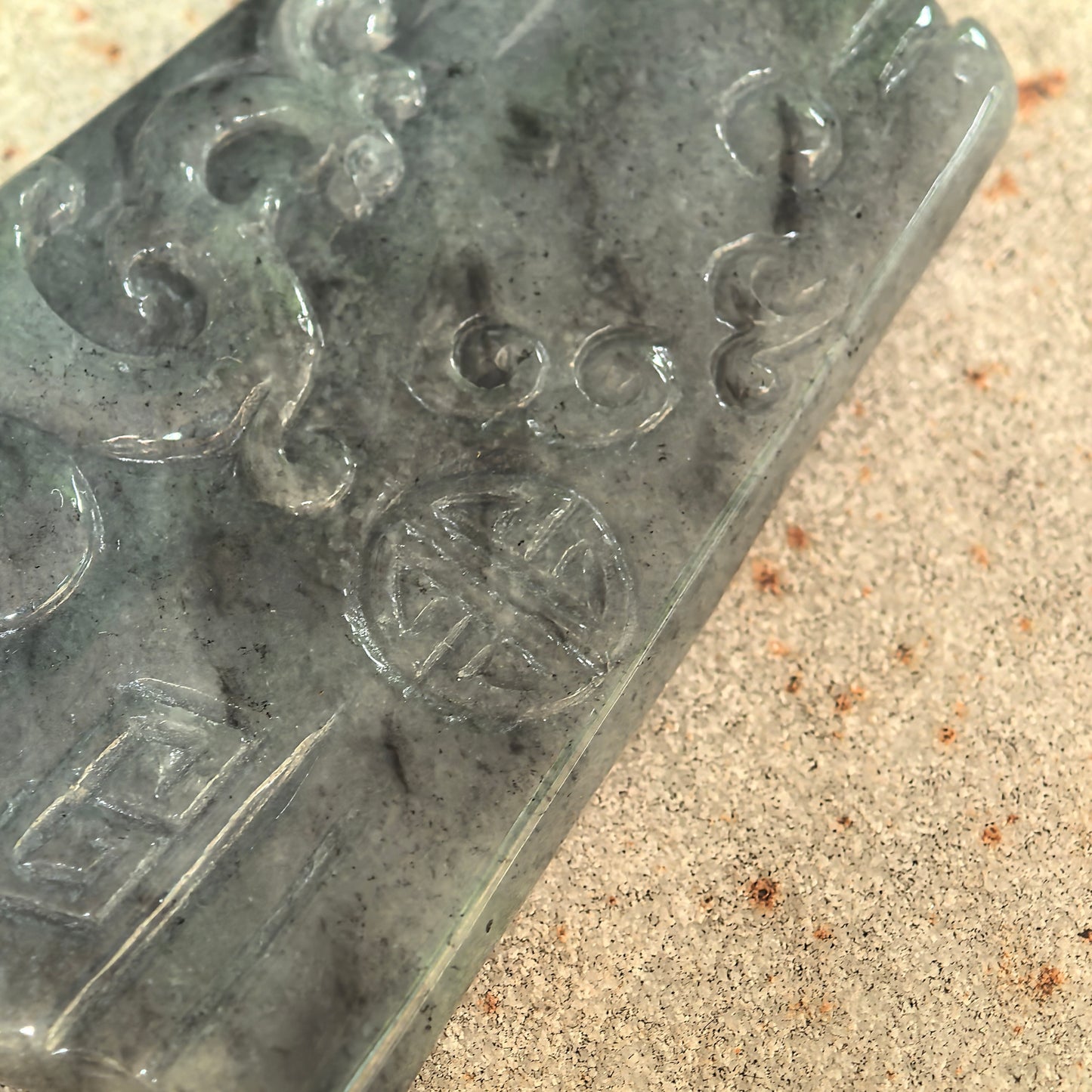 Natural Grade-A Glutinous Gray-Black Antique Phoenix Jadeite Pendant · Burmese Jade