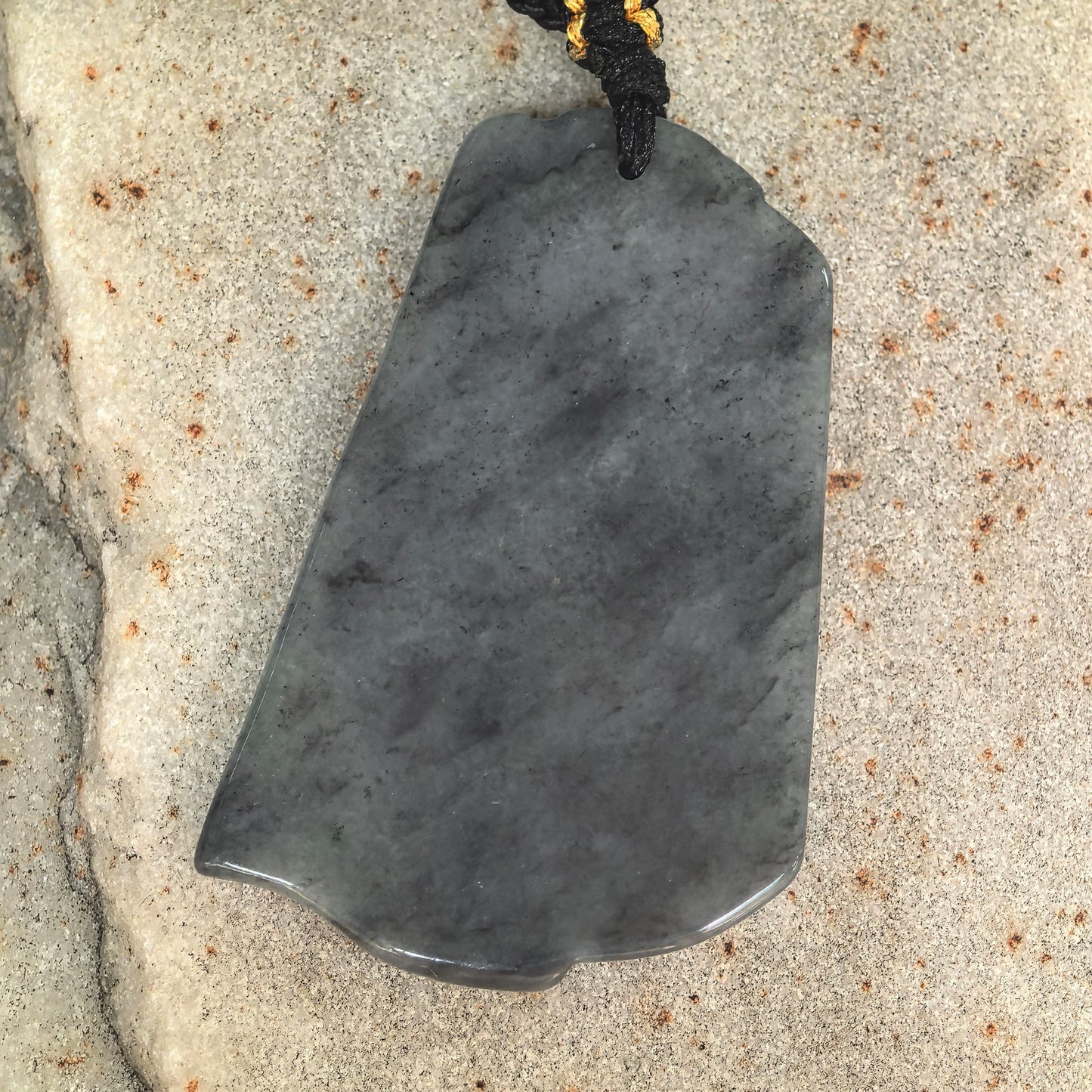 Natural Grade-A Glutinous Gray-Black Antique Phoenix Jadeite Pendant · Burmese Jade