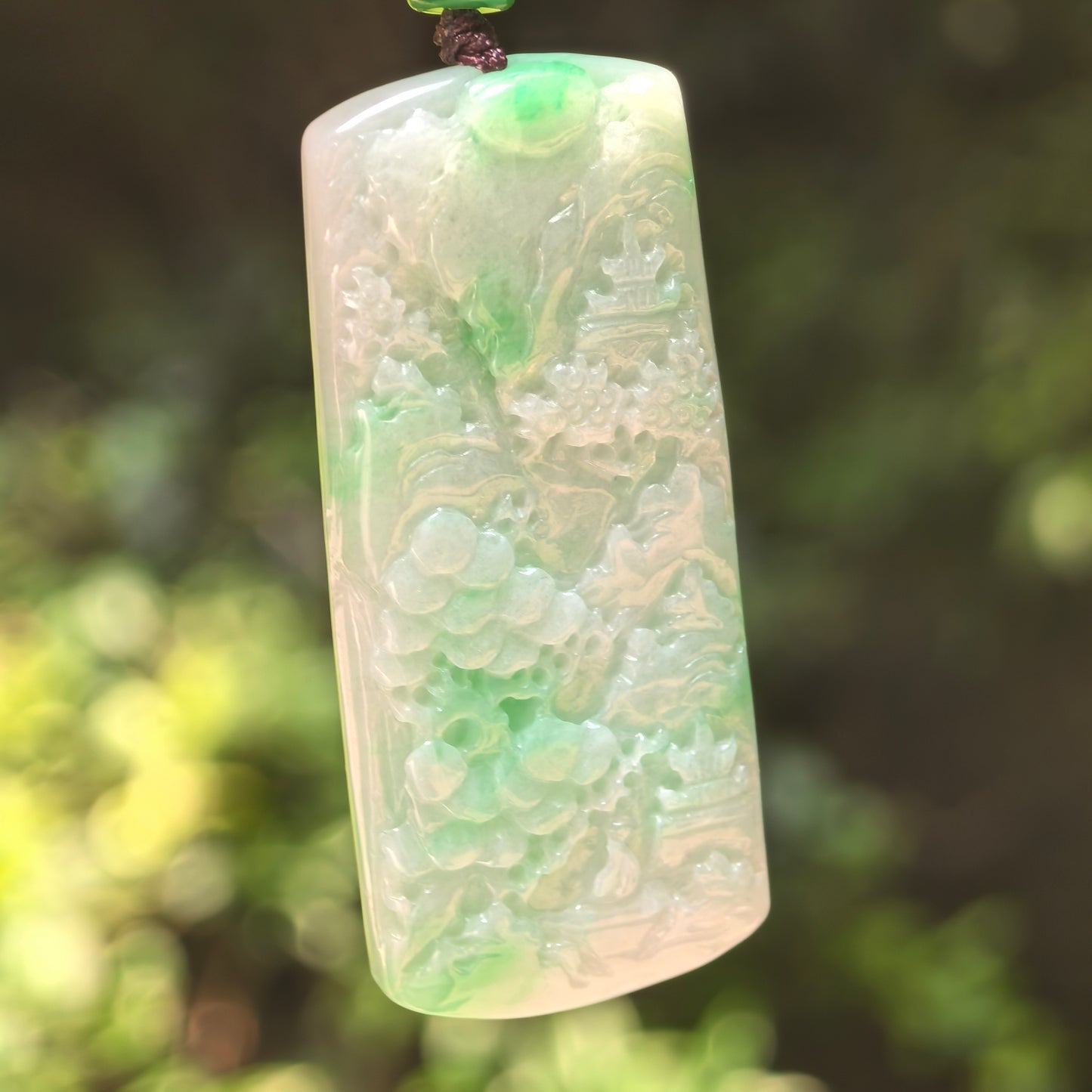 Natural Grade-A Glutinous Green Landscape Plaque Jadeite Pendant · Burmese Jade