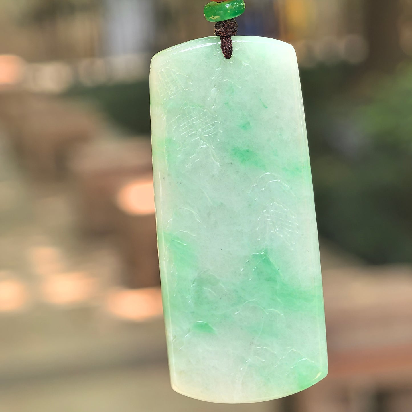 Natural Grade-A Glutinous Green Landscape Plaque Jadeite Pendant · Burmese Jade