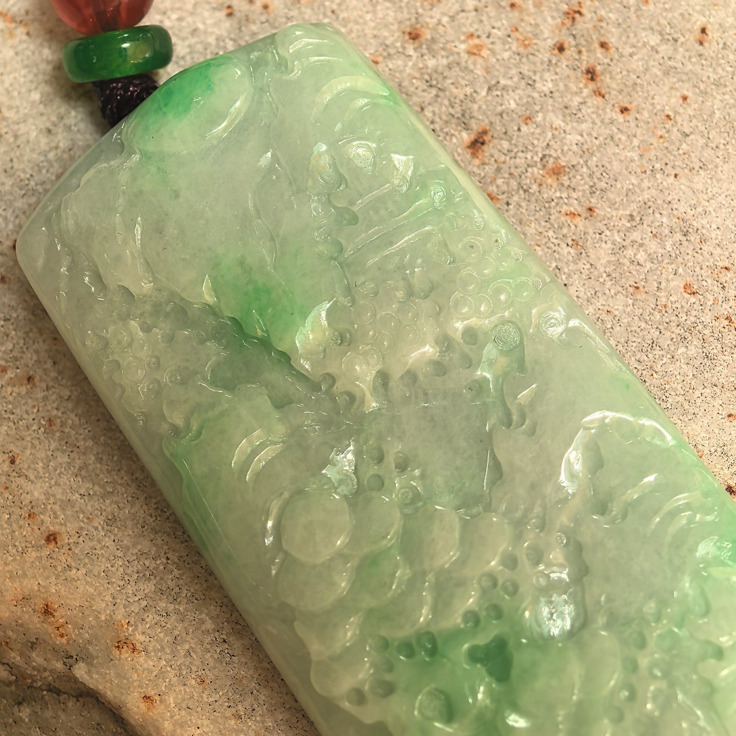 Natural Grade-A Glutinous Green Landscape Plaque Jadeite Pendant · Burmese Jade