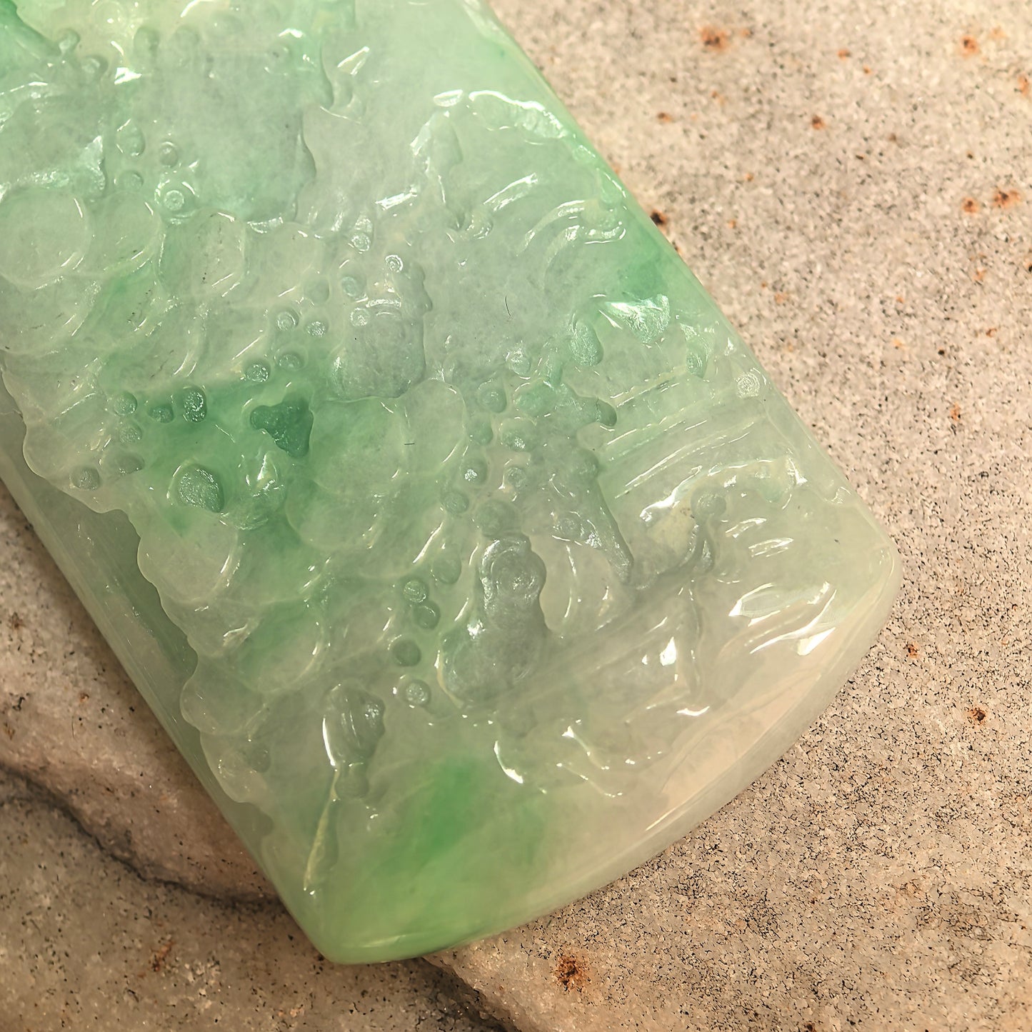Natural Grade-A Glutinous Green Landscape Plaque Jadeite Pendant · Burmese Jade