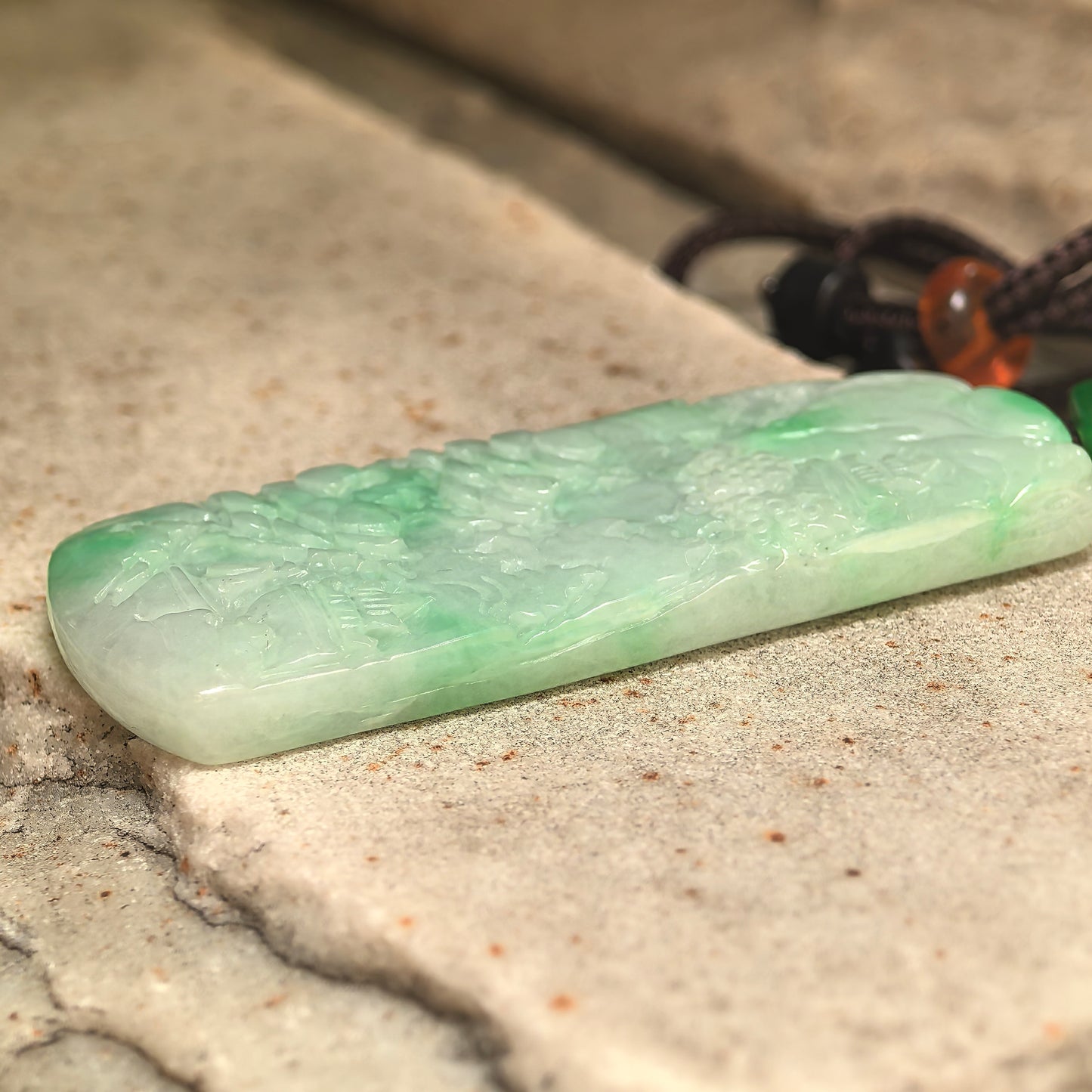 Natural Grade-A Glutinous Green Landscape Plaque Jadeite Pendant · Burmese Jade