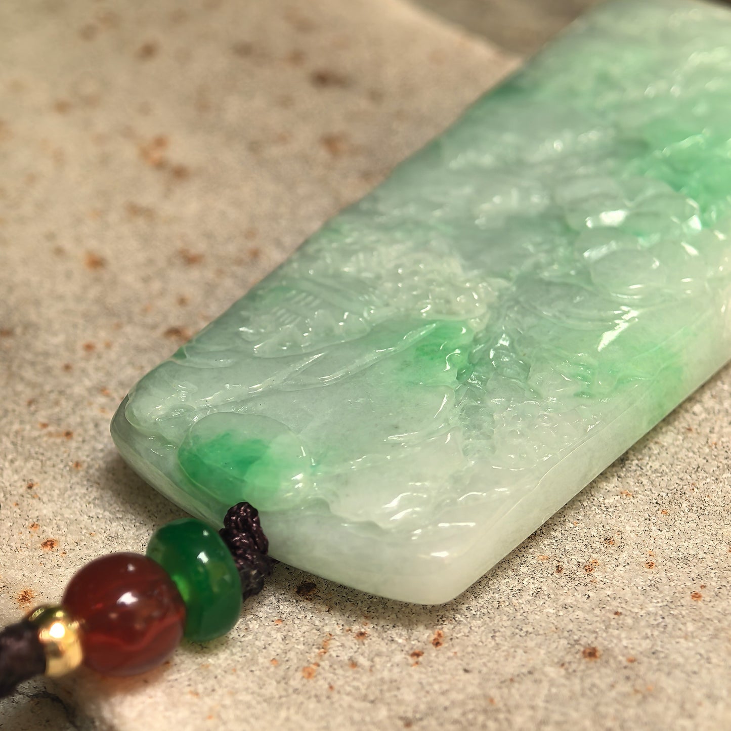 Natural Grade-A Glutinous Green Landscape Plaque Jadeite Pendant · Burmese Jade