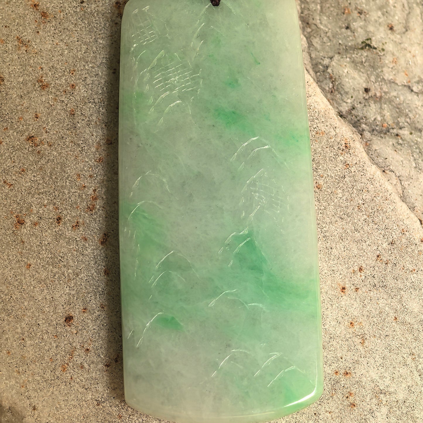 Natural Grade-A Glutinous Green Landscape Plaque Jadeite Pendant · Burmese Jade