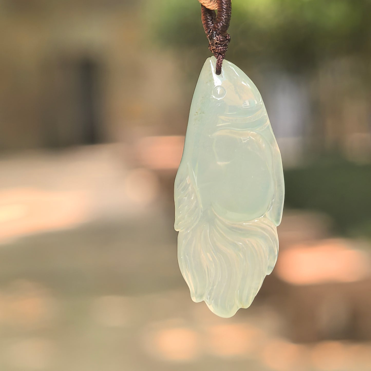 Natural Grade-A Icy Light Green Fish Jadeite Pendant · Burmese Jade