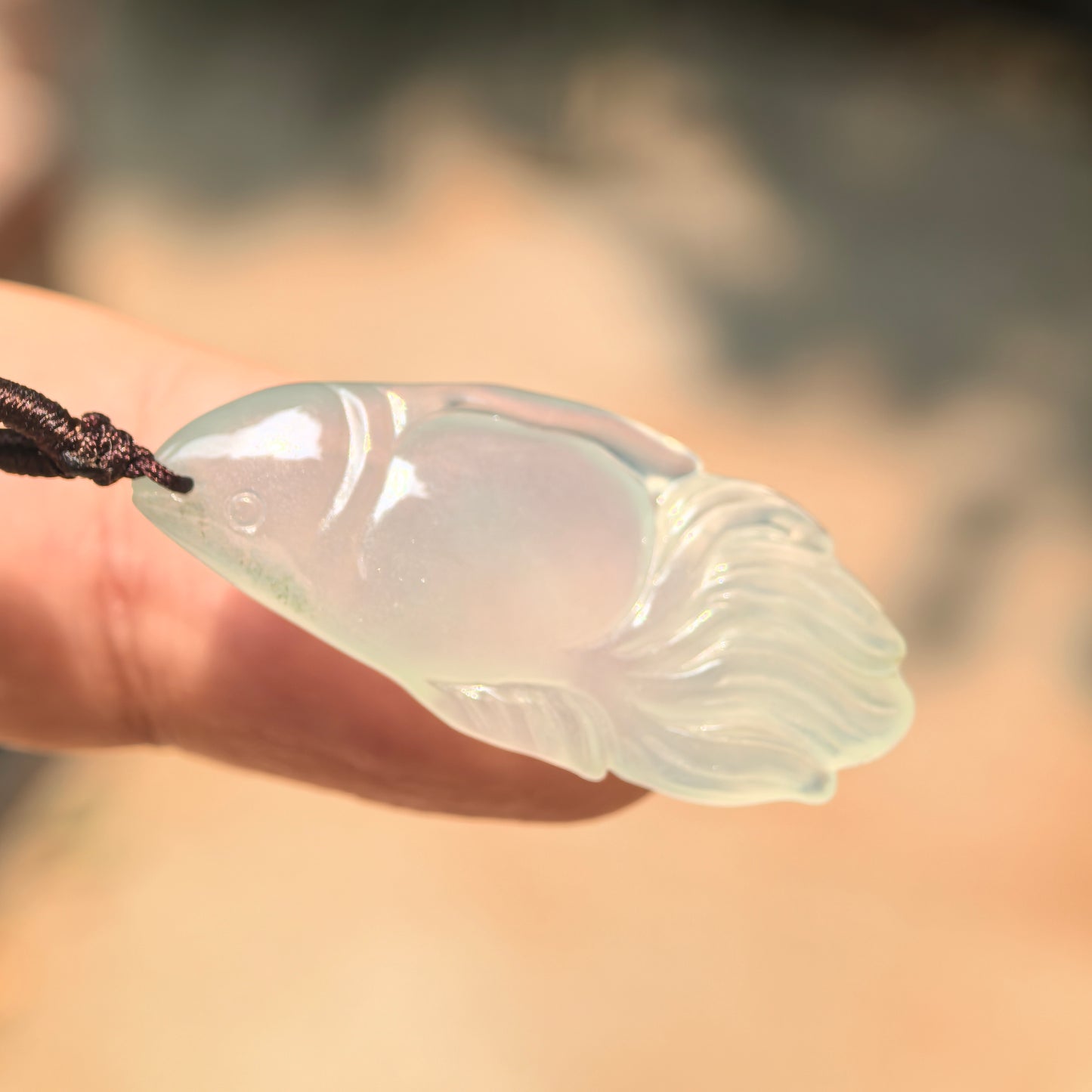 Natural Grade-A Icy Light Green Fish Jadeite Pendant · Burmese Jade