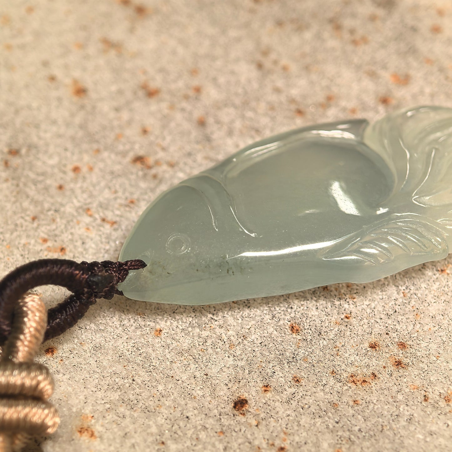 Natural Grade-A Icy Light Green Fish Jadeite Pendant · Burmese Jade