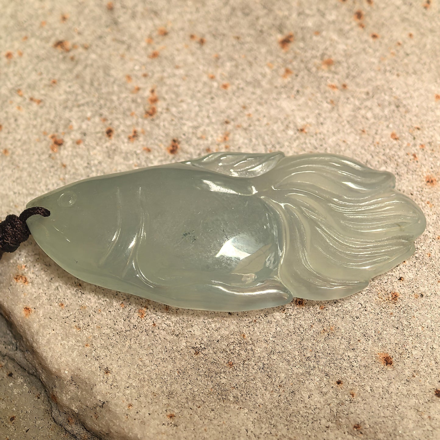 Natural Grade-A Icy Light Green Fish Jadeite Pendant · Burmese Jade