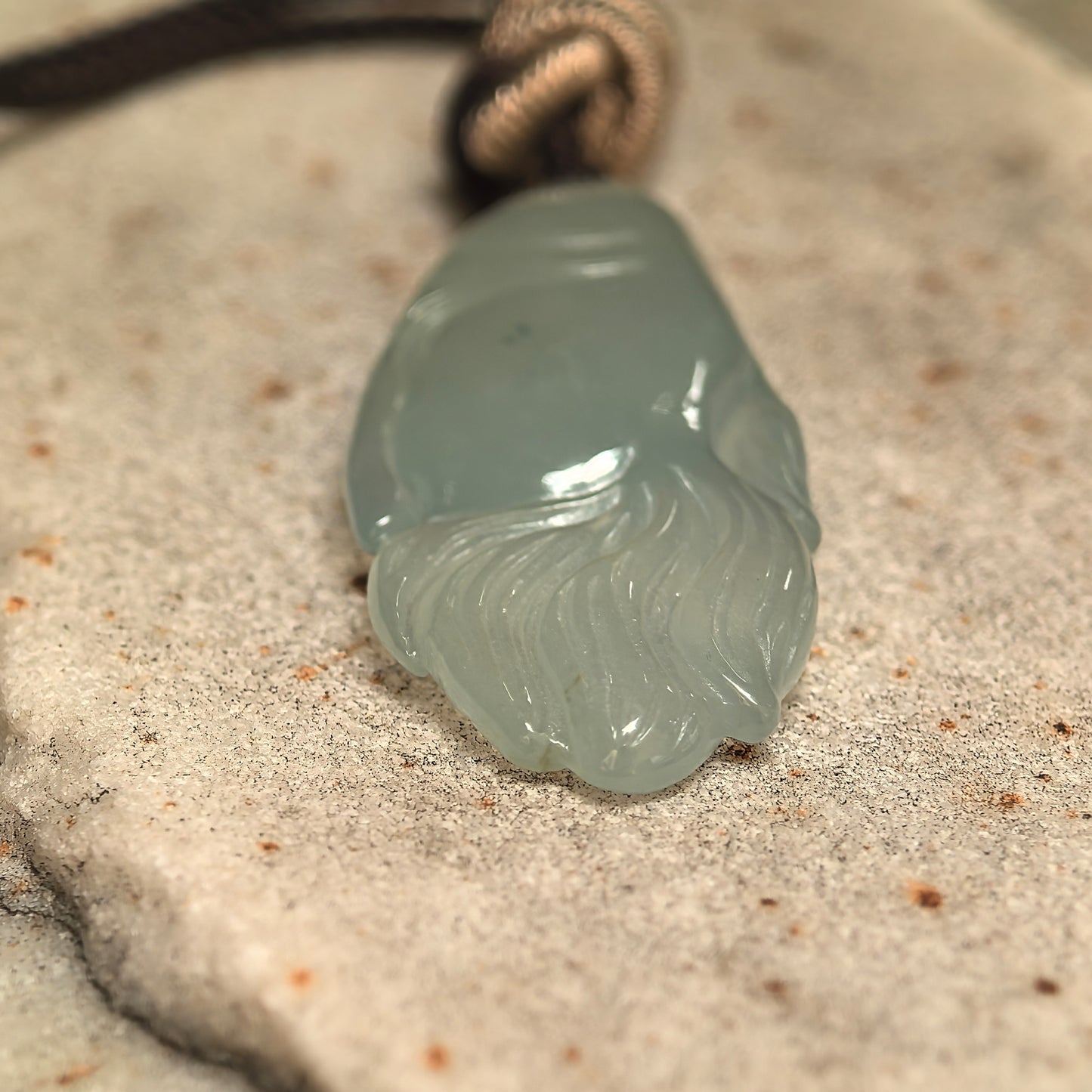 Natural Grade-A Icy Light Green Fish Jadeite Pendant · Burmese Jade