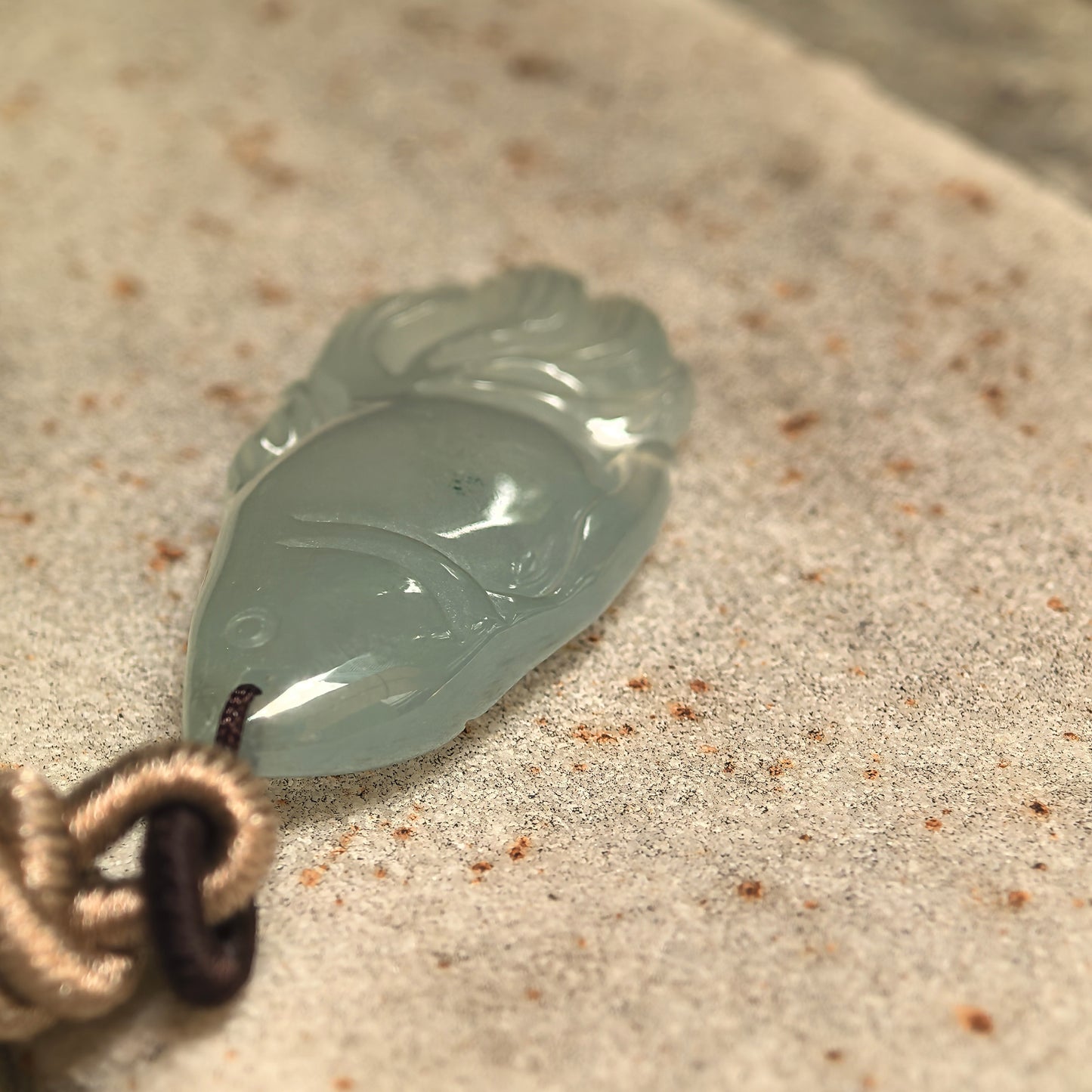 Natural Grade-A Icy Light Green Fish Jadeite Pendant · Burmese Jade
