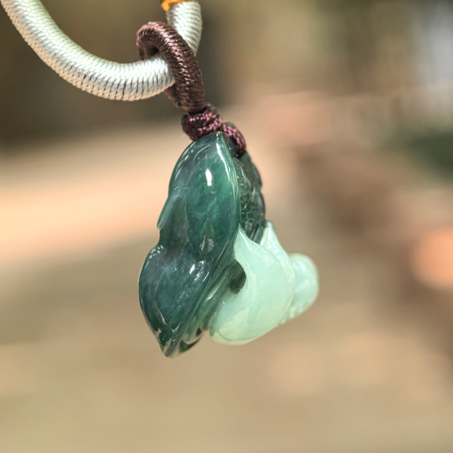 Natural Grade-A Glutinous Light and Dark Green Fish Lotus Jadeite Pendant · Burmese Jade