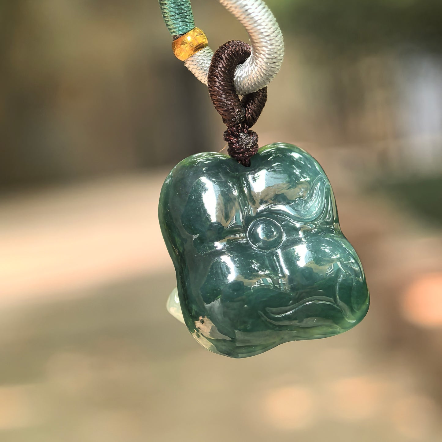 Natural Grade-A Glutinous Light and Dark Green Fish Lotus Jadeite Pendant · Burmese Jade