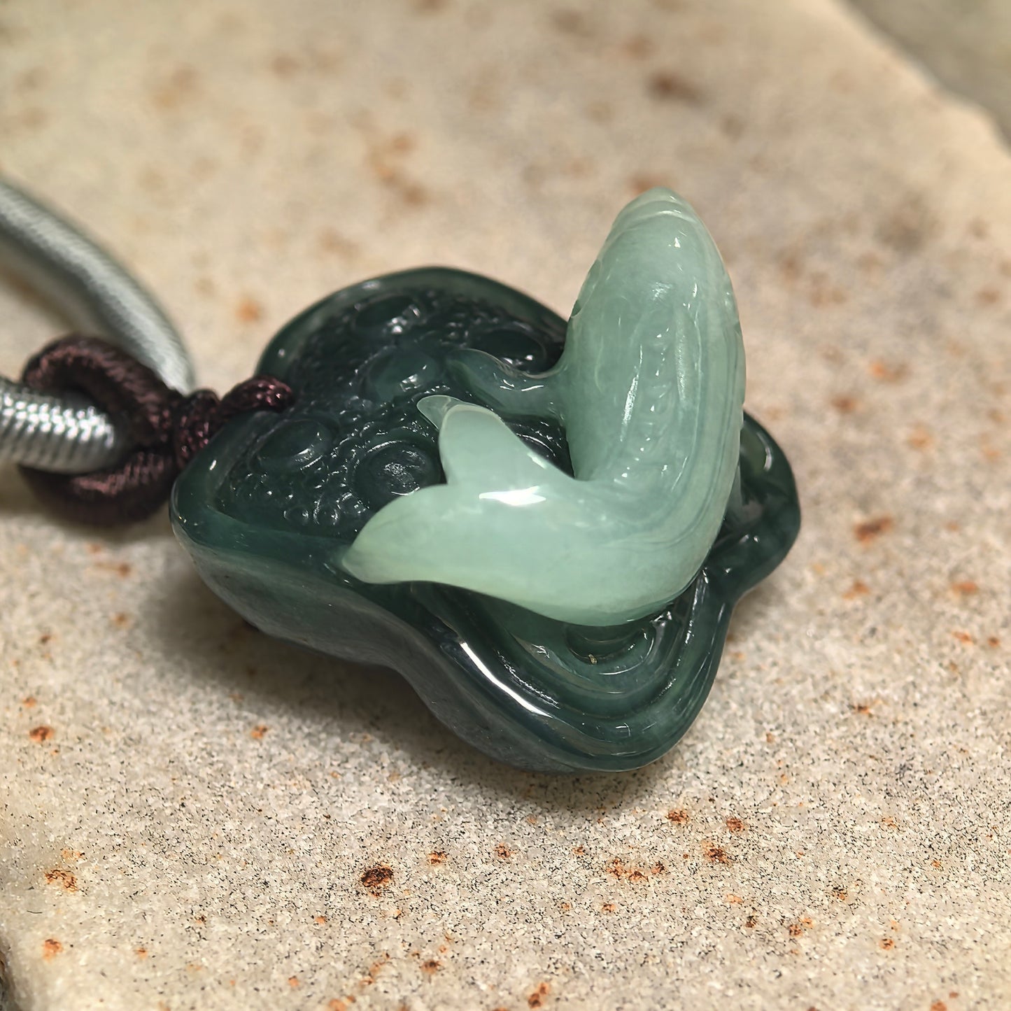 Natural Grade-A Glutinous Light and Dark Green Fish Lotus Jadeite Pendant · Burmese Jade