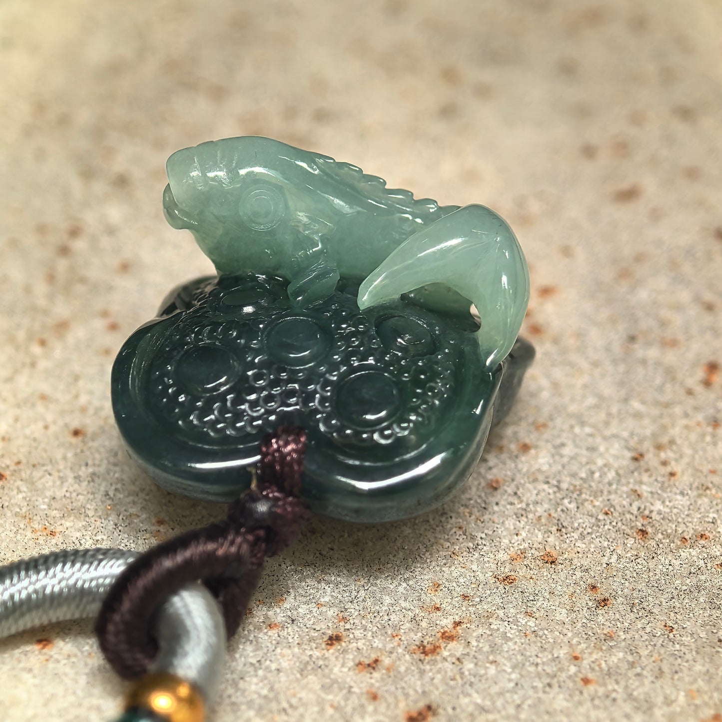 Natural Grade-A Glutinous Light and Dark Green Fish Lotus Jadeite Pendant · Burmese Jade