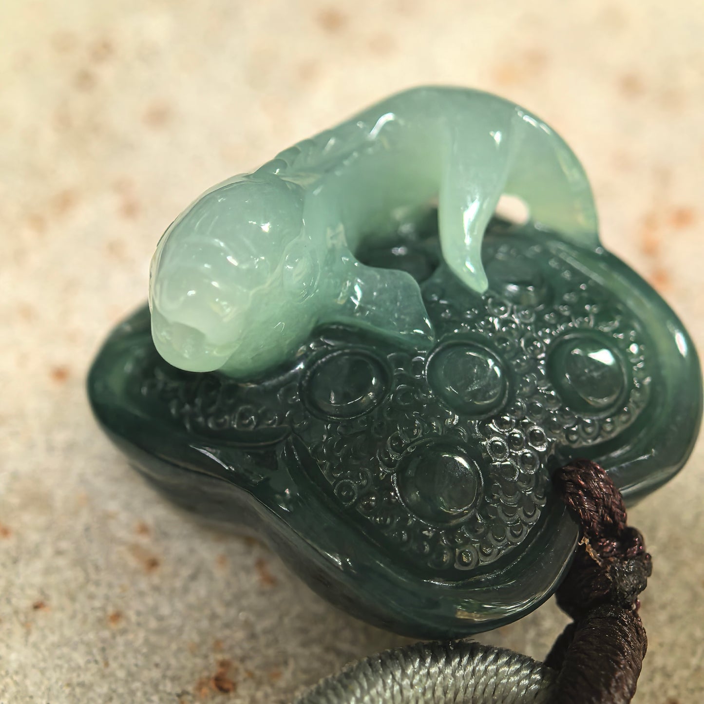 Natural Grade-A Glutinous Light and Dark Green Fish Lotus Jadeite Pendant · Burmese Jade