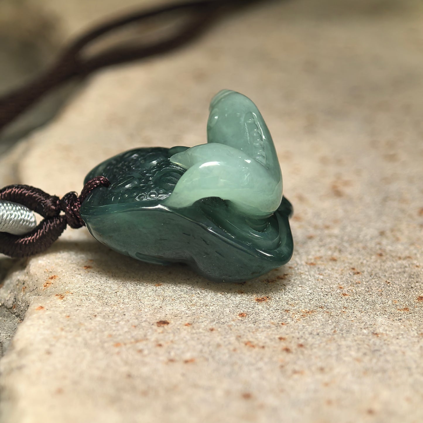 Natural Grade-A Glutinous Light and Dark Green Fish Lotus Jadeite Pendant · Burmese Jade