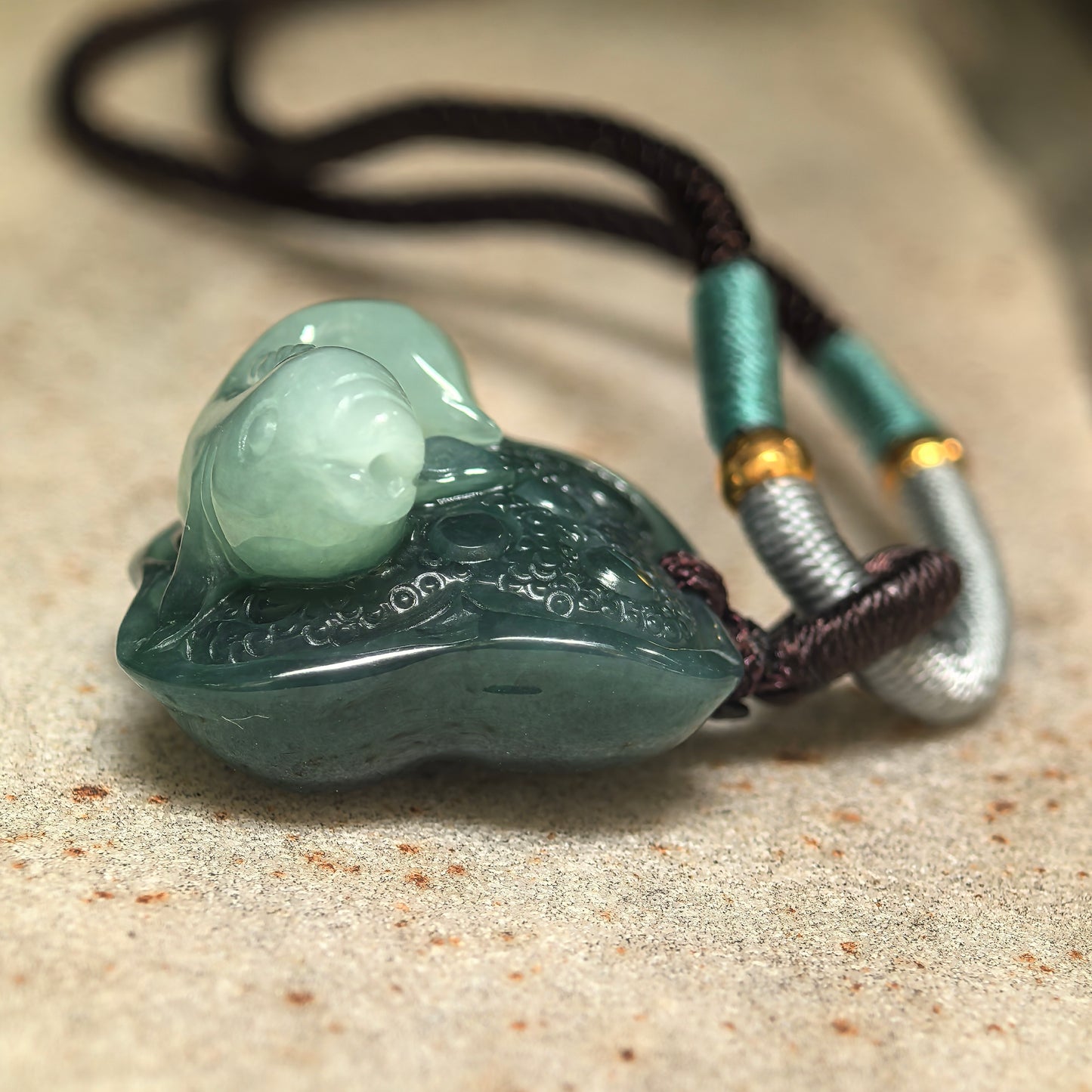 Natural Grade-A Glutinous Light and Dark Green Fish Lotus Jadeite Pendant · Burmese Jade