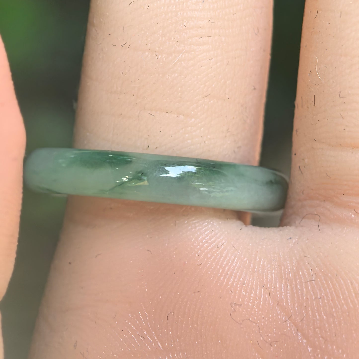 Natural Grade-A Icy Glutinous Green Floating Flower Jadeite Ring Band · Burmese Jade US9.5