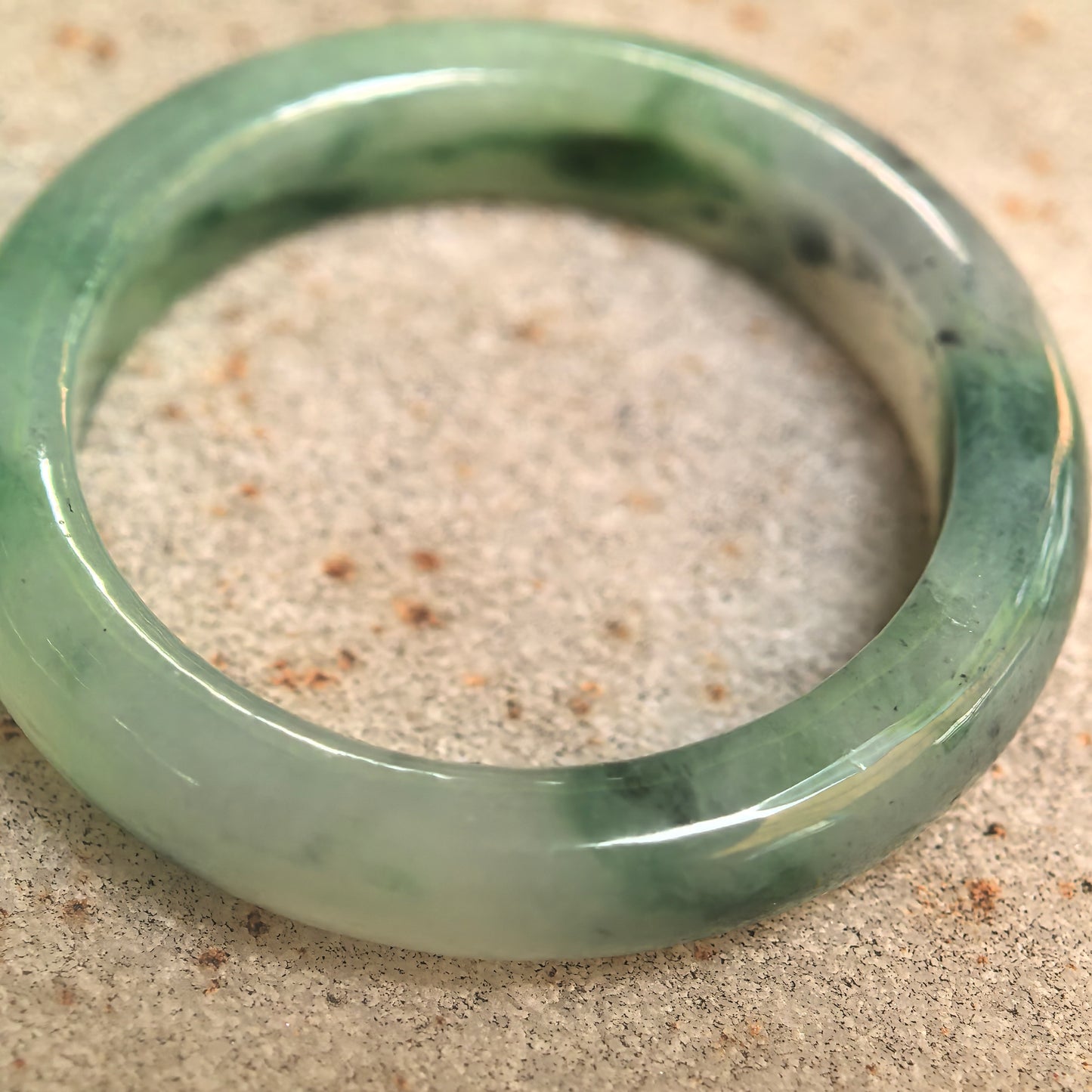 Natural Grade-A Icy Glutinous Green Floating Flower Jadeite Ring Band · Burmese Jade US9.5