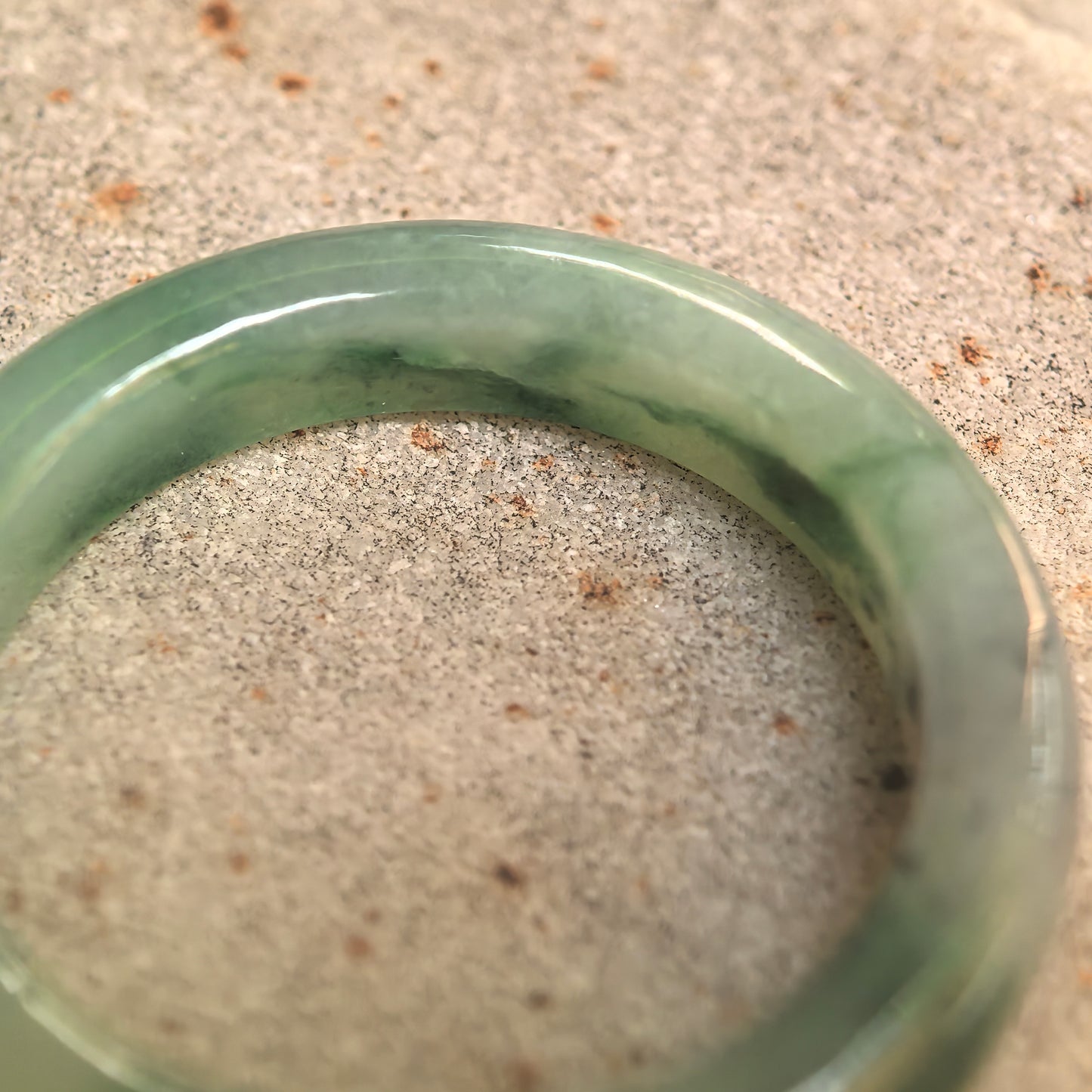 Natural Grade-A Icy Glutinous Green Floating Flower Jadeite Ring Band · Burmese Jade US9.5