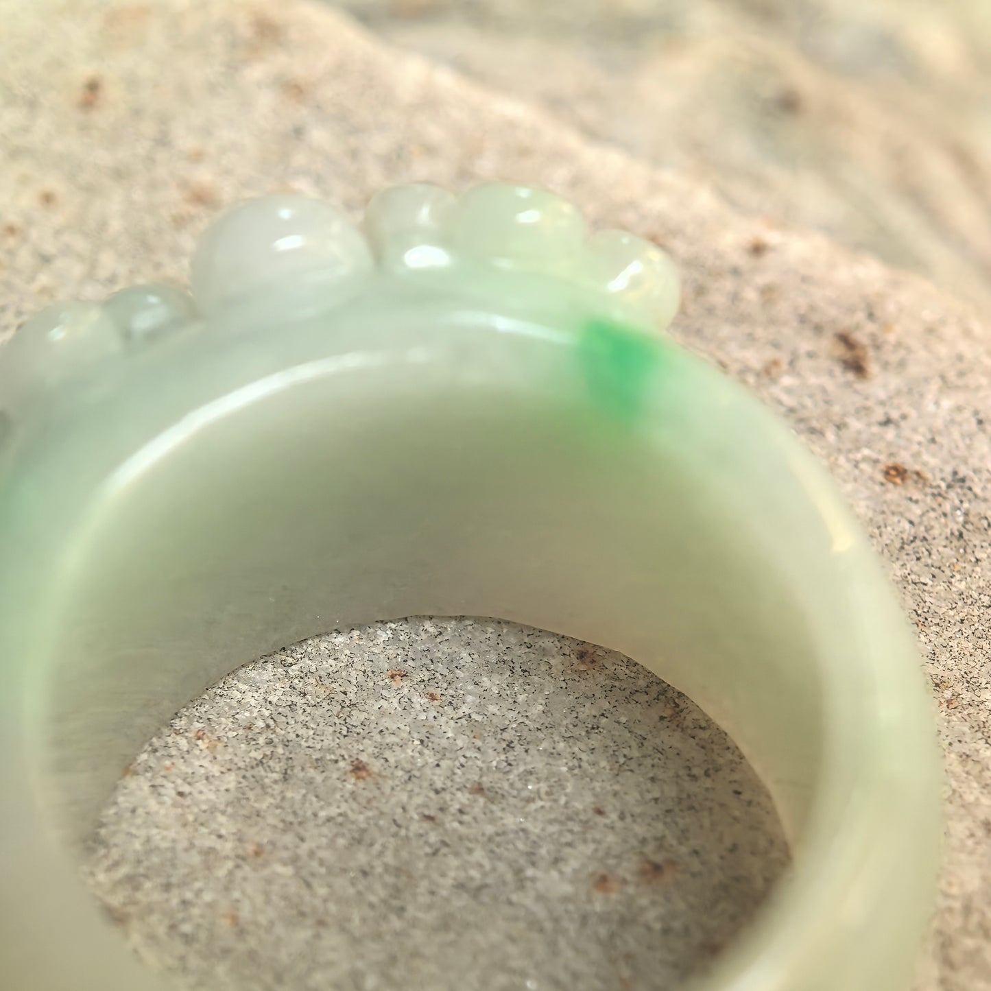 Natural Grade-A Glutinous Light Green Floral Jadeite Ring Band · Burmese Jade US5.5