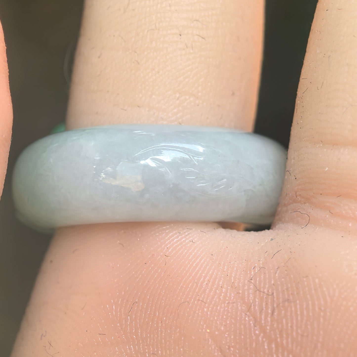 Natural Grade-A Glutinous Green Floral Carved Jadeite Ring Band · Burmese Jade US7