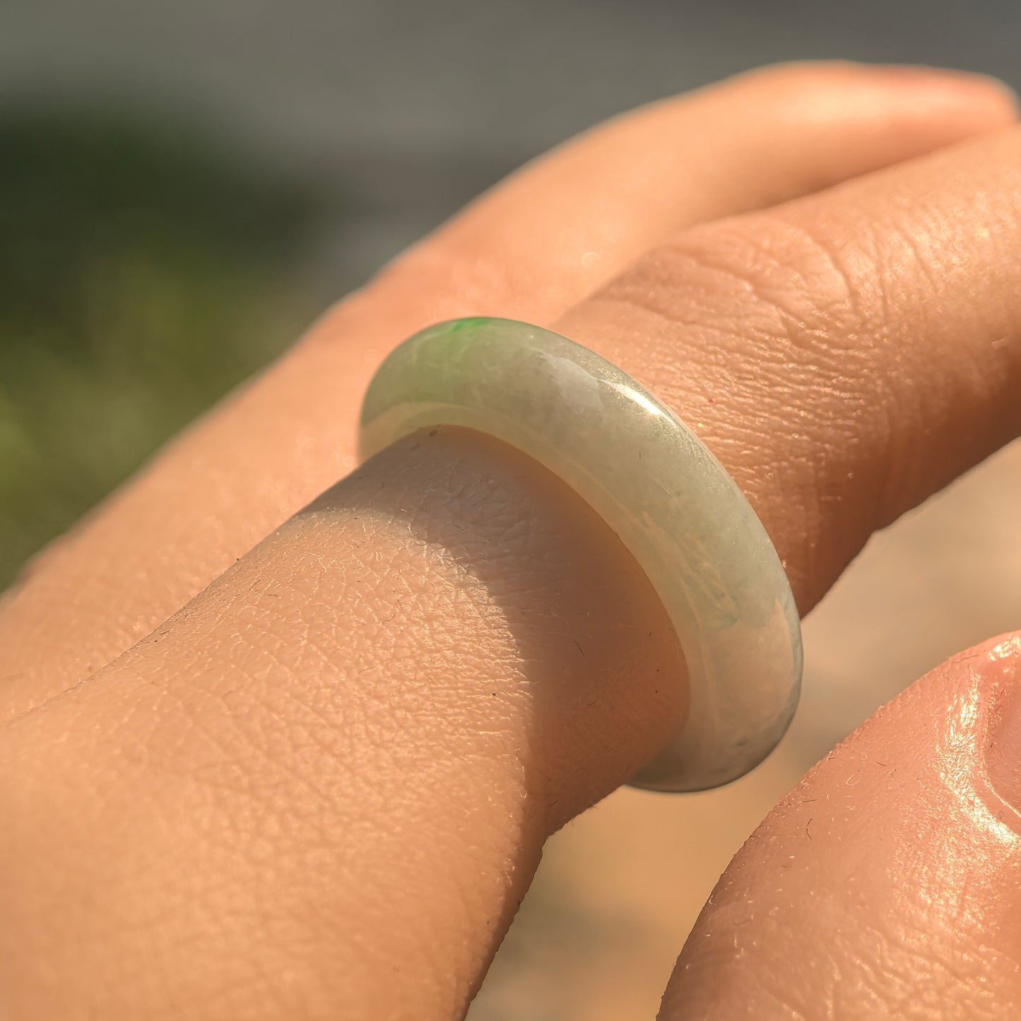 Natural Grade-A Glutinous Pale Green Jadeite Ring Band · Burmese Jade US7