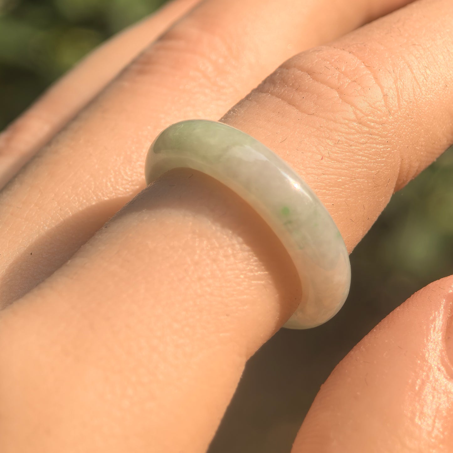 Natural Grade-A Glutinous Light Green Jadeite Ring Band · Burmese Jade US7