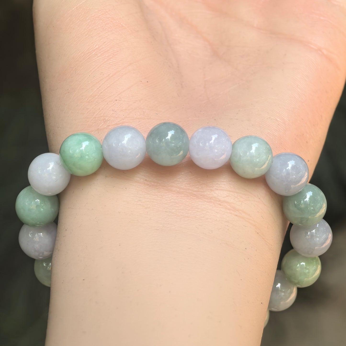 Natural Grade-A Glutinous Light Spring Bead Jadeite Bracelet · Burmese Jade 9.5mm