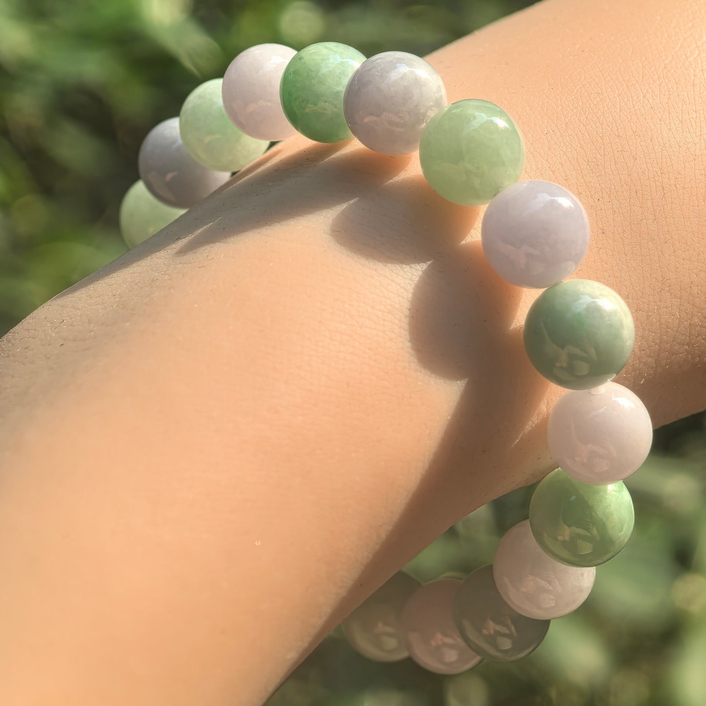 Natural Grade-A Glutinous Light Spring Bead Jadeite Bracelet · Burmese Jade 9.5mm