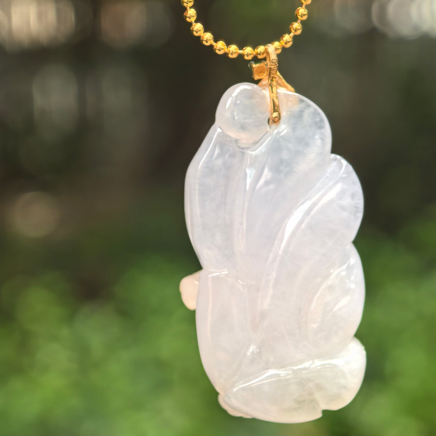 Natural Grade-A Icy Glutinous Lavender-White Nine-Tailed Fox Jadeite Pendant · Burmese Jade