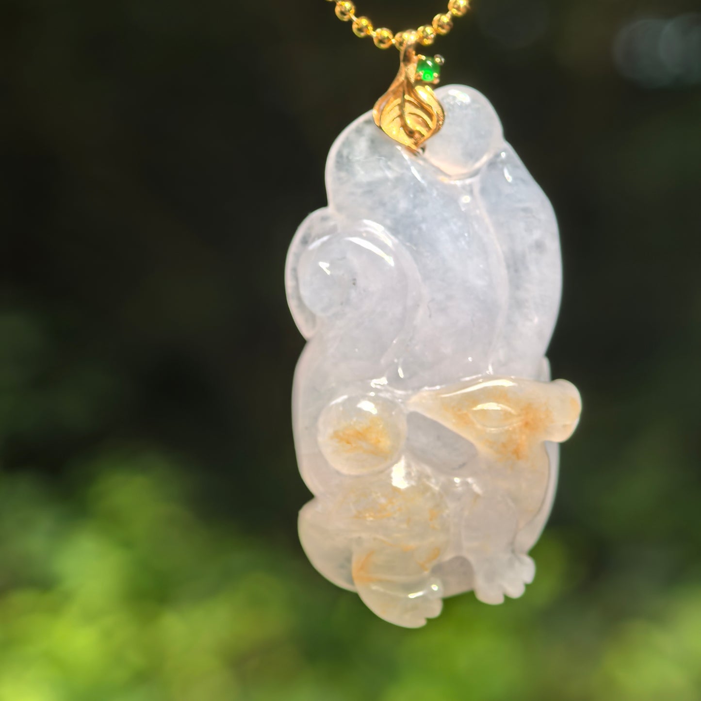 Natural Grade-A Icy Glutinous Lavender-White Nine-Tailed Fox Jadeite Pendant · Burmese Jade