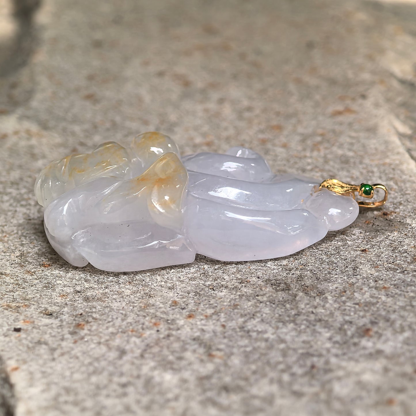 Natural Grade-A Icy Glutinous Lavender-White Nine-Tailed Fox Jadeite Pendant · Burmese Jade