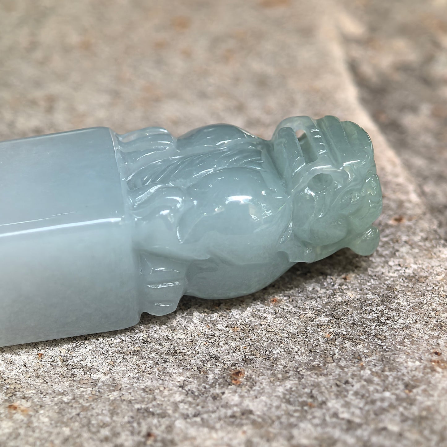 Natural Grade-A Icy Glutinous Light Green Lion Seal Jadeite Ornament · Burmese Jade