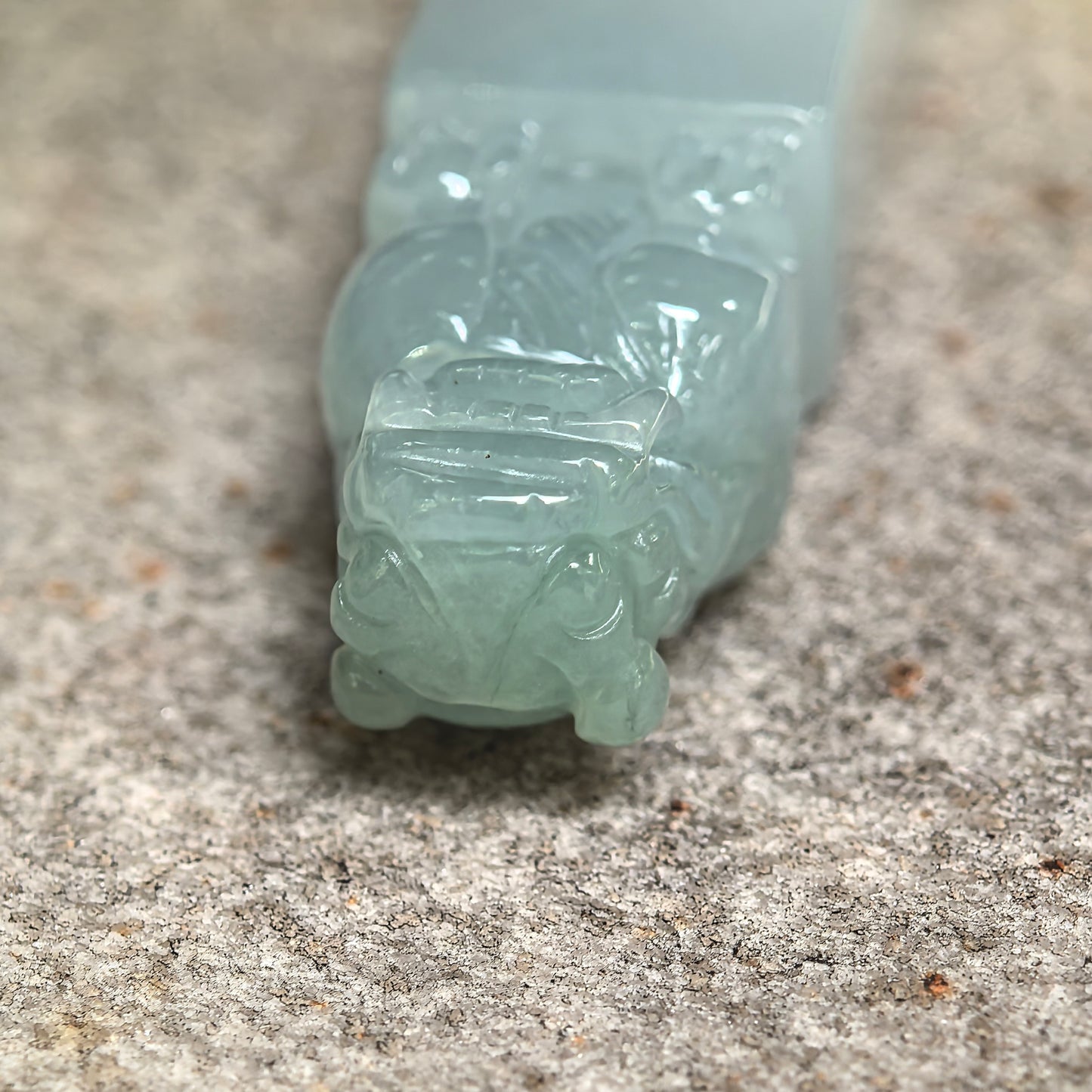 Natural Grade-A Icy Glutinous Light Green Lion Seal Jadeite Ornament · Burmese Jade